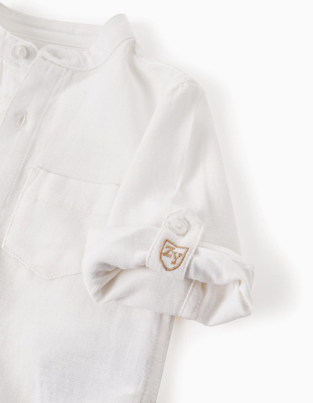 Camisa de Manga Comprida de Linho para Menino, Branco