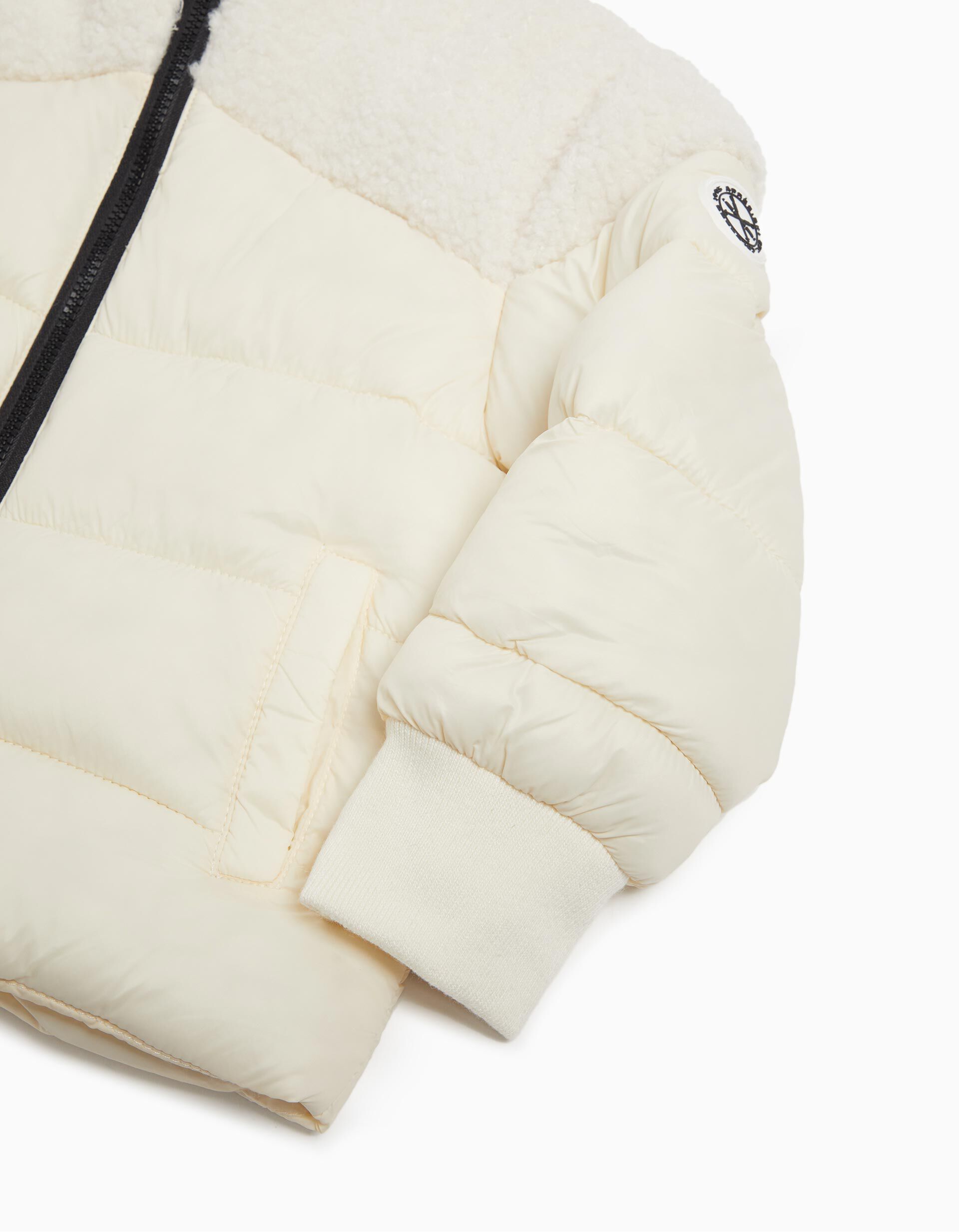 Casaco Acolchoado Capuz Sherpa, Menina, Branco
