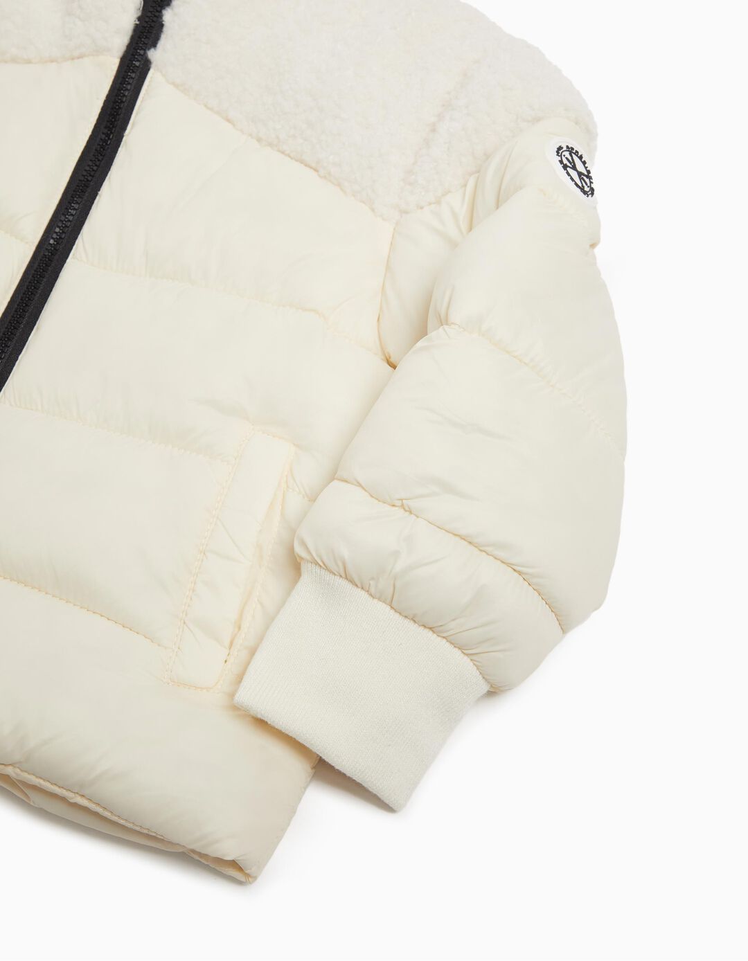Casaco Acolchoado Capuz Sherpa, Menina, Branco