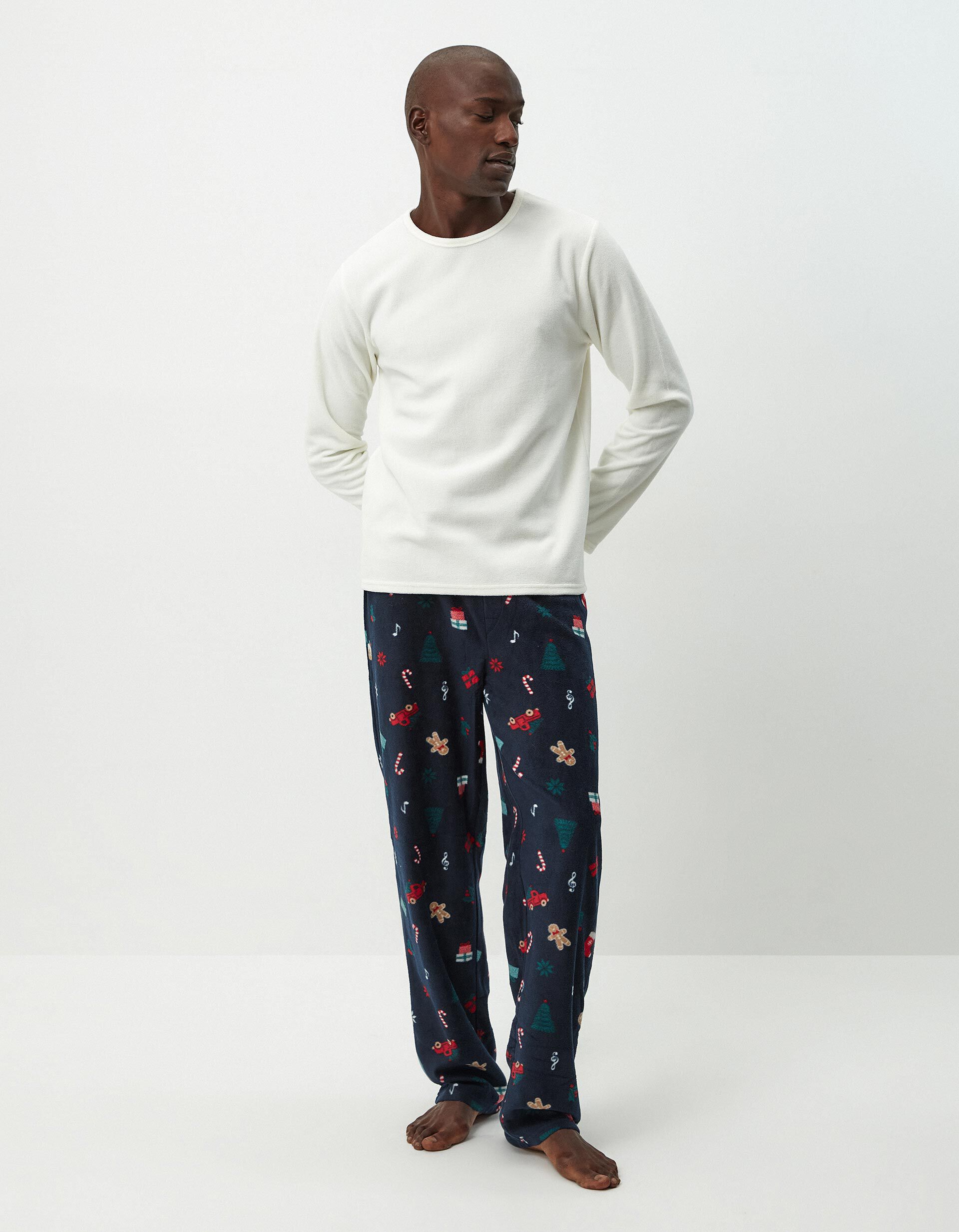 Pijama Polar Natal, Homem, Branco