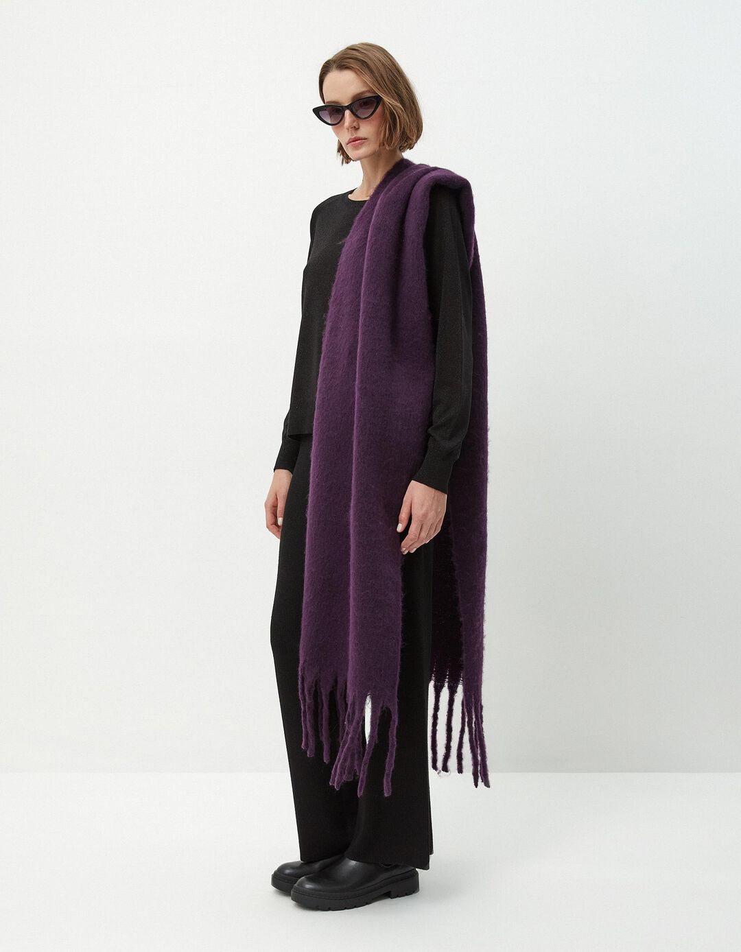 Cachecol Franjas, Mulher, Roxo Escuro