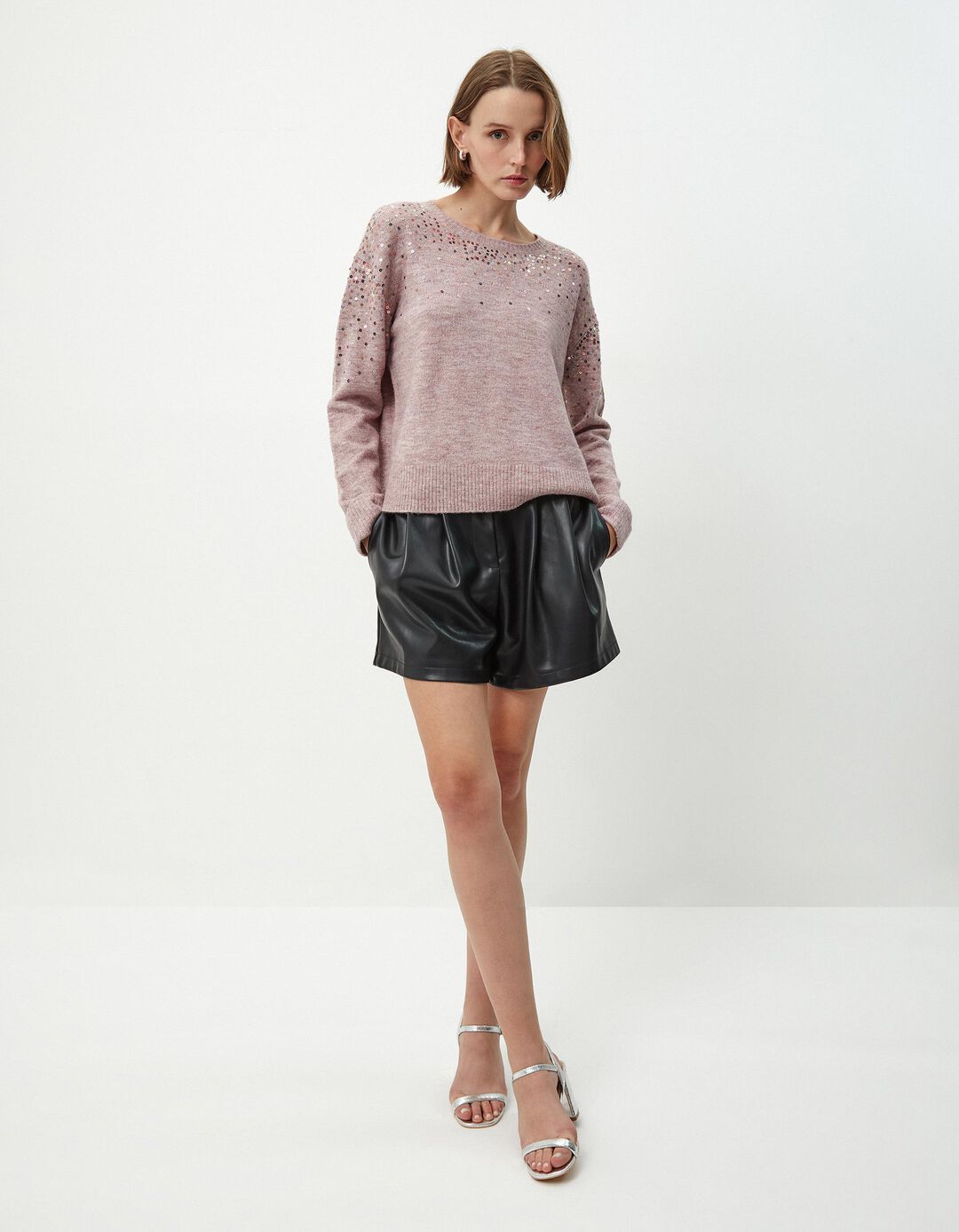 Camisola de Malha Lantejoulas, Mulher, Rosa