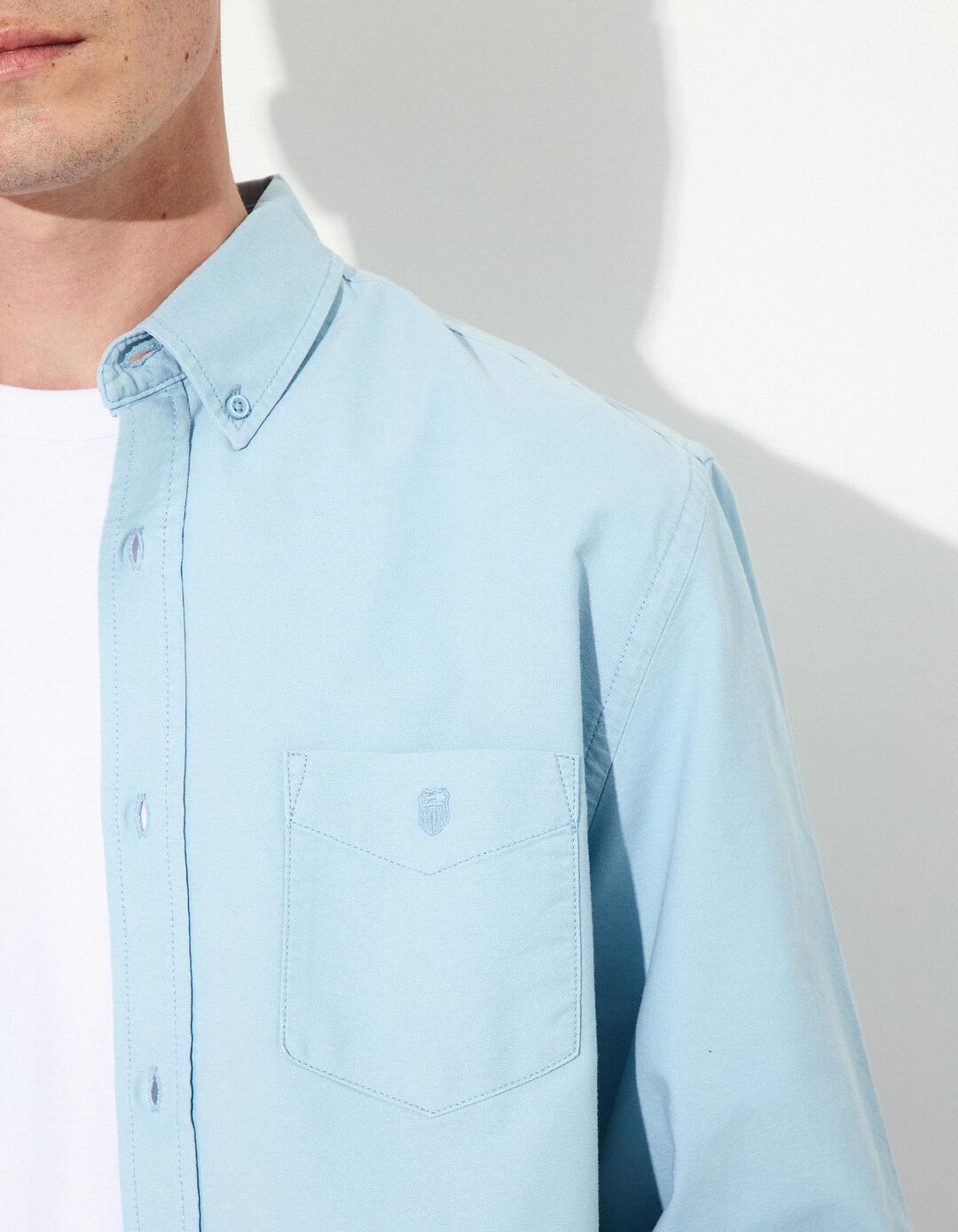 Camisa de Manga Comprida Oxford, Homem, Azul Claro 