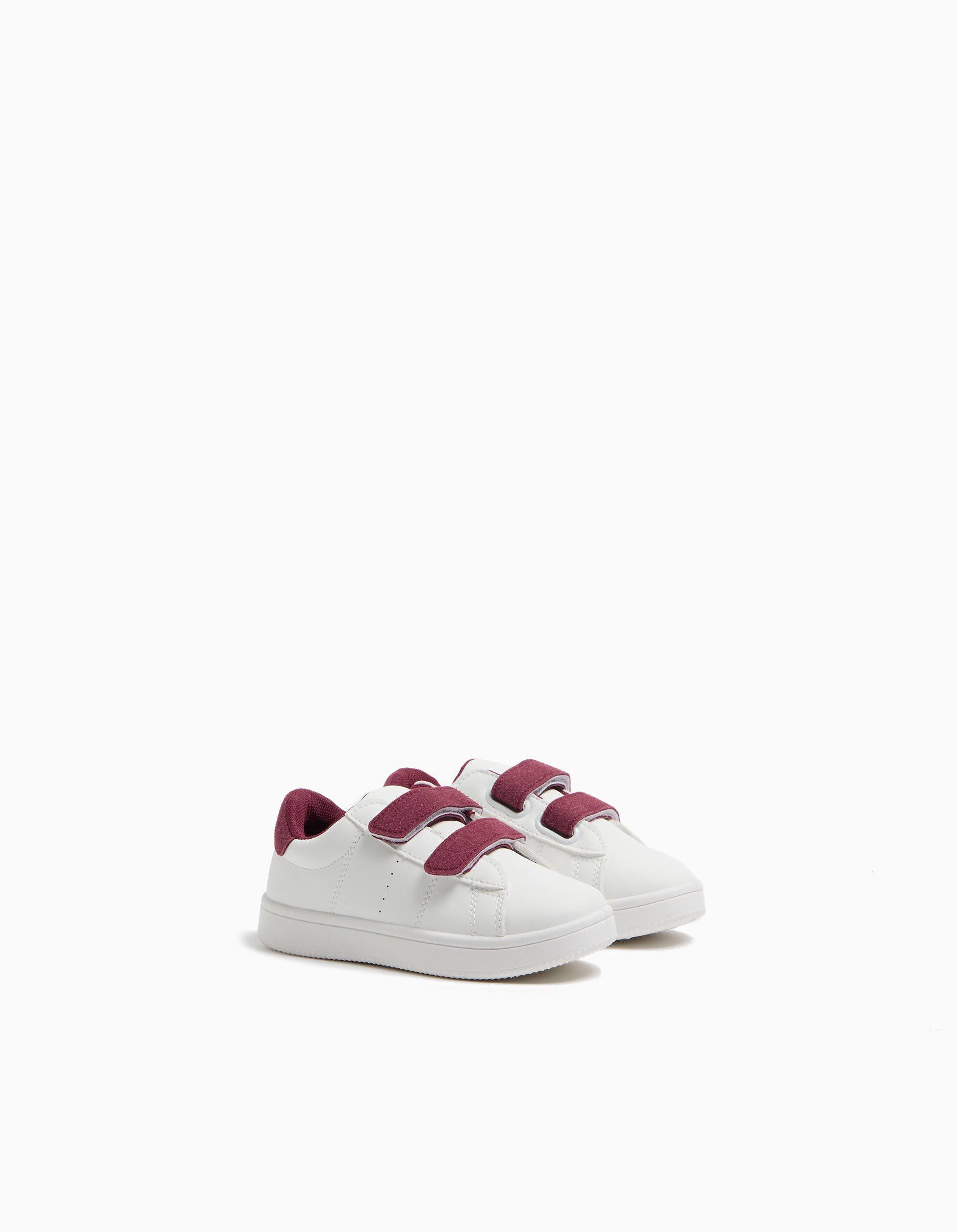 Sapatilhas Contraste Velcros, Beb&eacute;, Vermelho Escuro