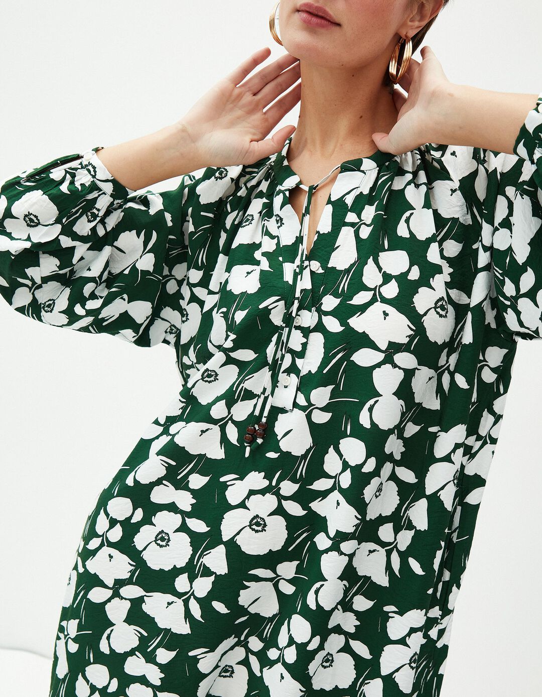 Vestido Comprido Estampado, Mulher, Verde Escuro