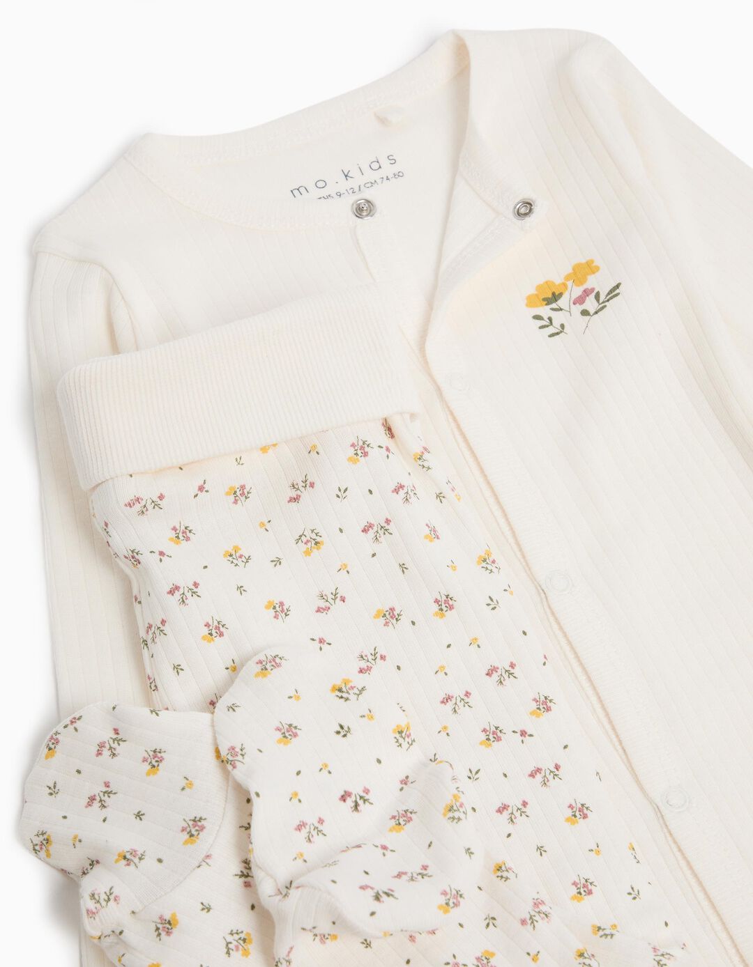 Conjunto Canelado Body de Manga Comprida + Calças Pés, Menina, Bege Claro