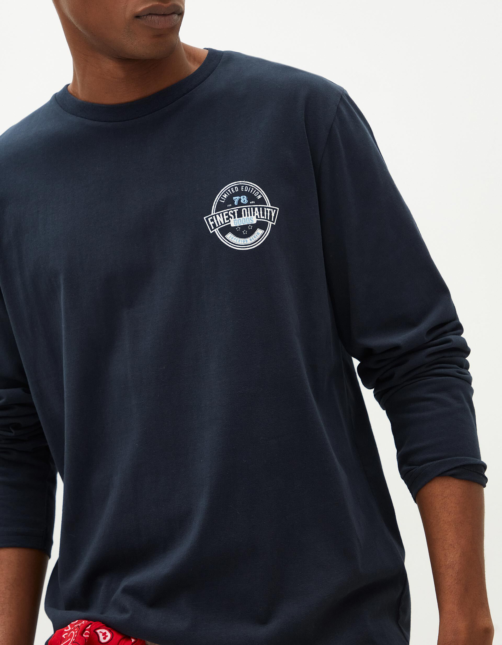 Comprar Online T-shirt de Manga Comprida Estampado, Homem, Azul Escuro