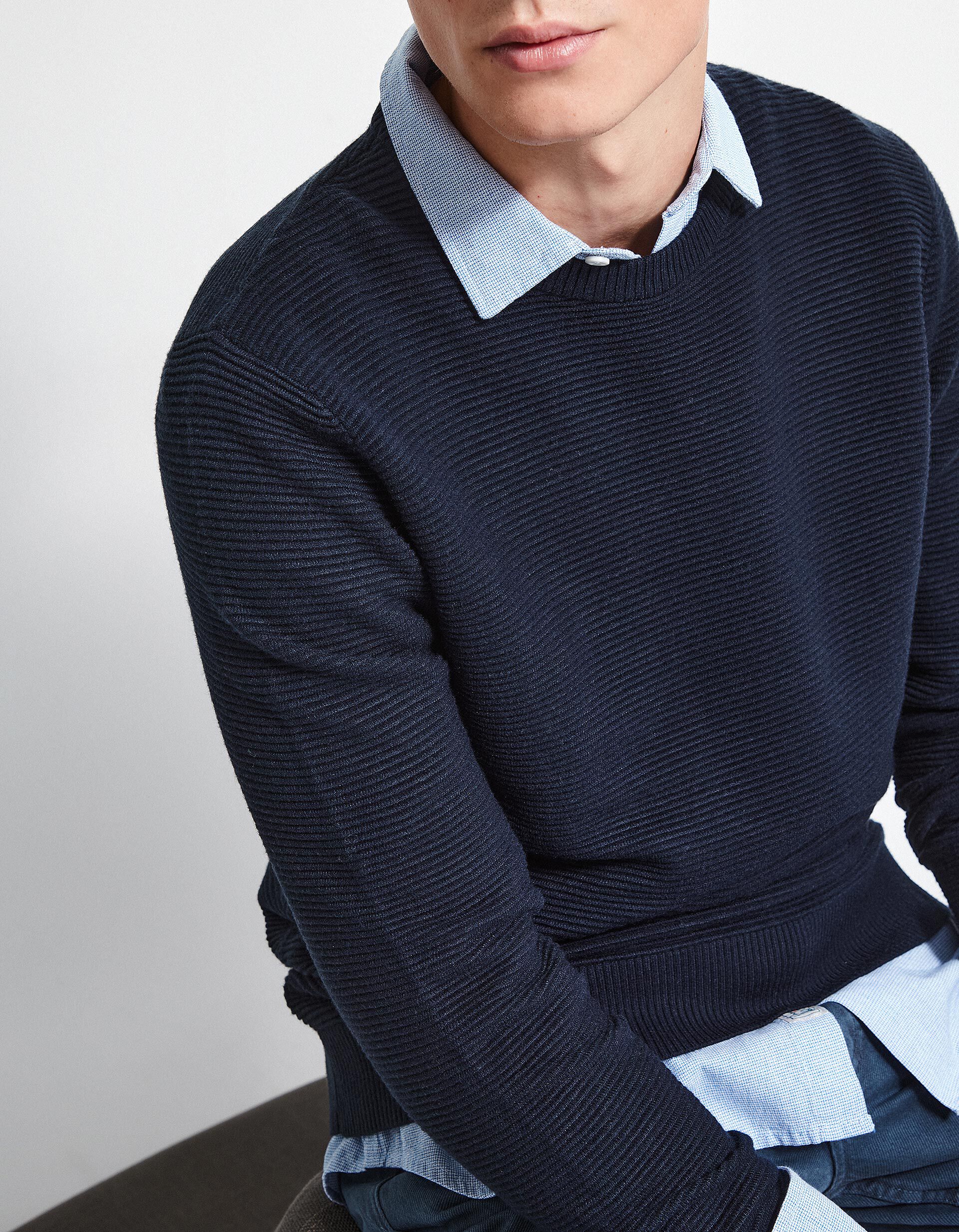 Comprar Online Camisola Malha Otomana Decote Redondo, Homem, Azul Escuro