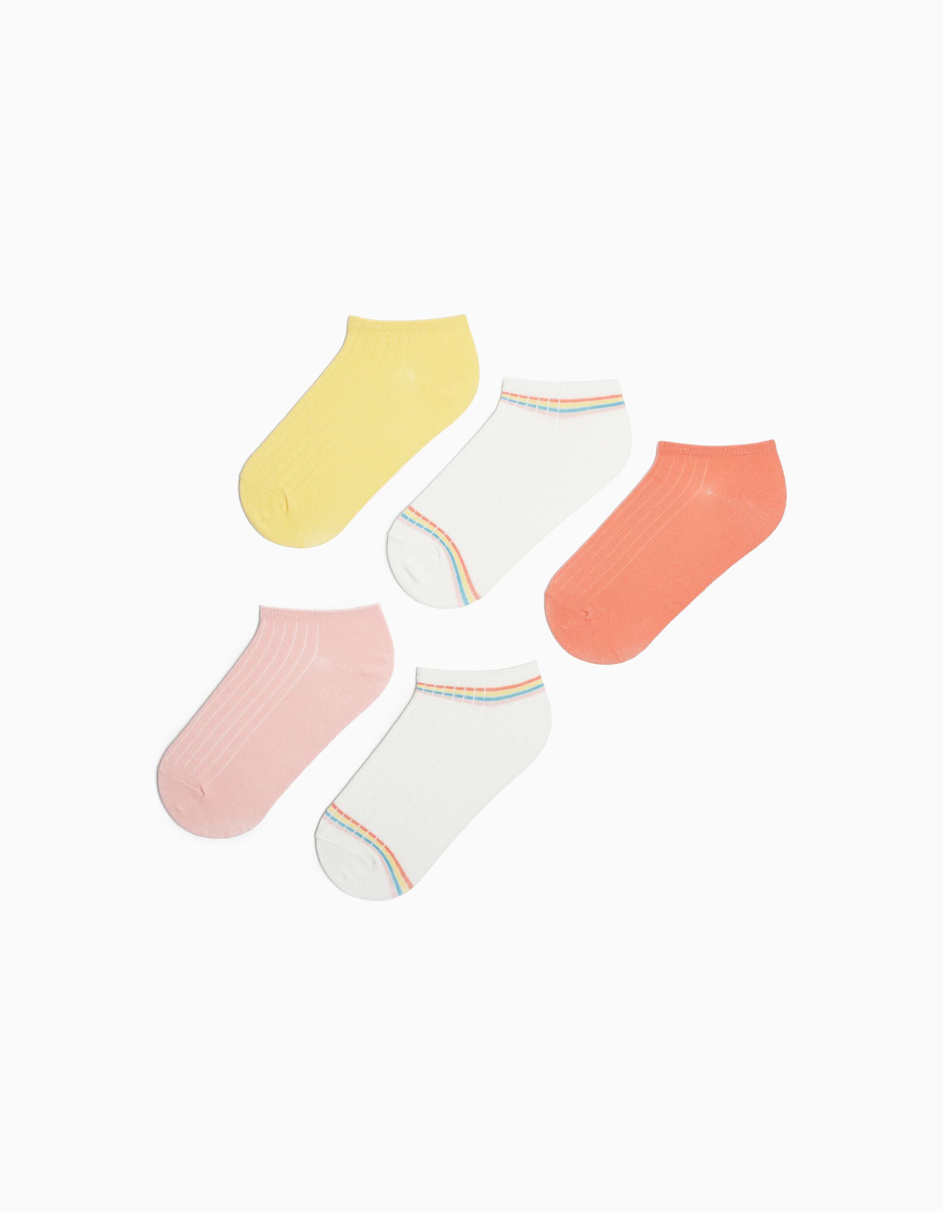 Pack 5 Pares de Meias Tornozelo, Menina, Multicor 