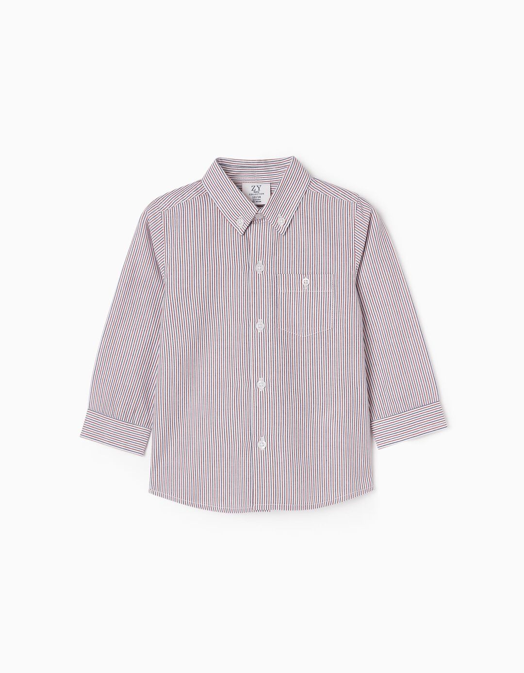 Camisa de Algod&atilde;o &agrave;s Riscas para Beb&eacute; Menino, Branco/Camel/Azul