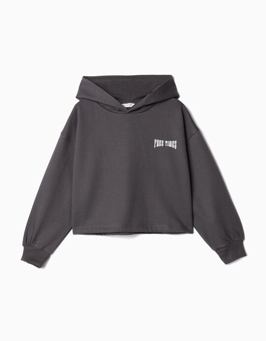 Comprar Online Sweatshirt Cropped de Felpa Capuz, Menina, Cinzento Escuro