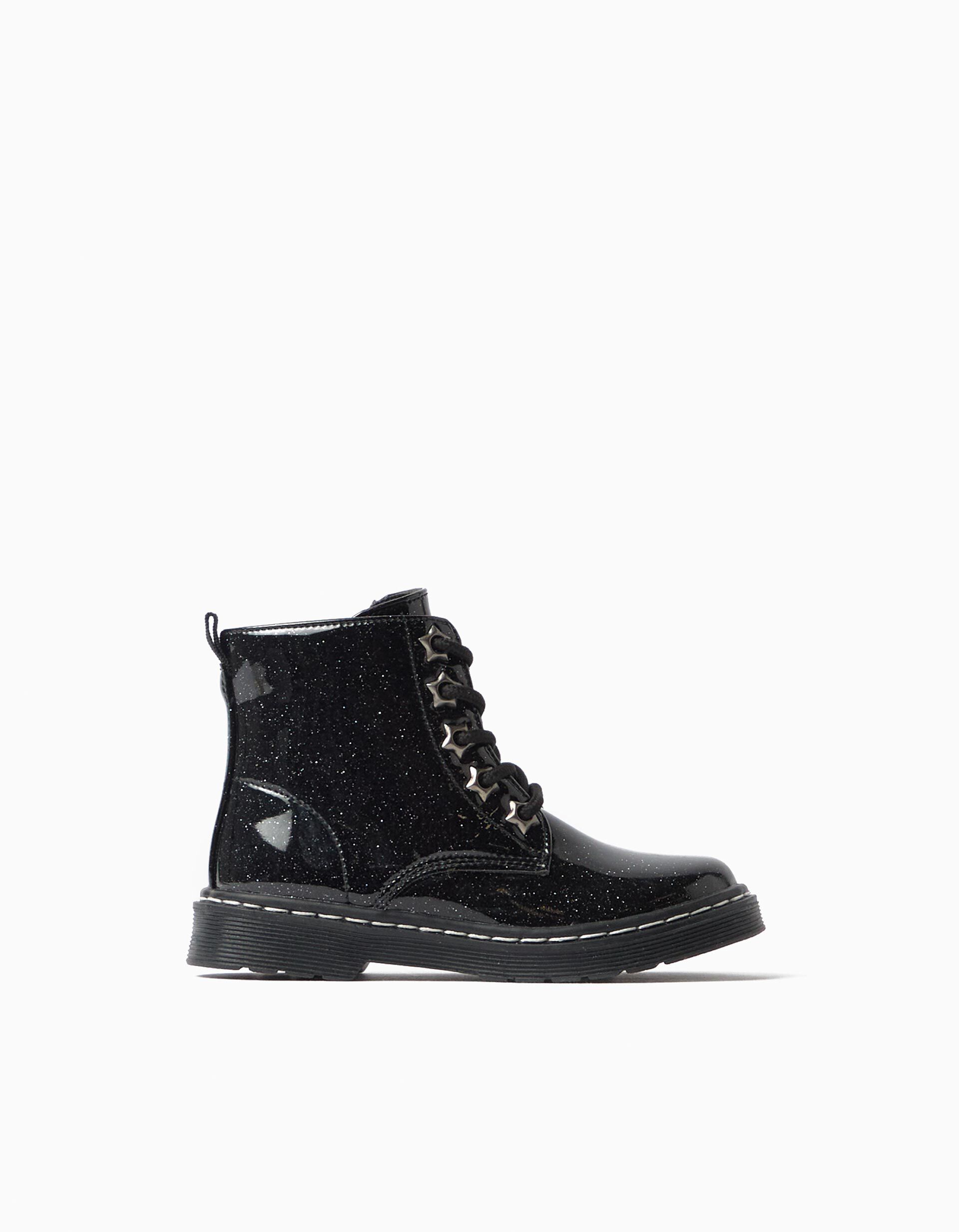 Botas Militares Brilhantes, Menina, Preto
