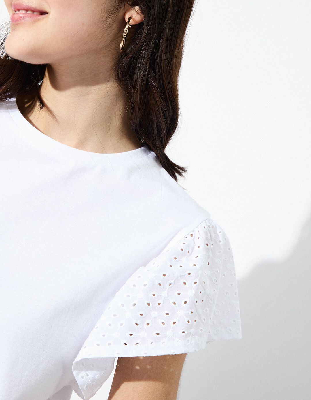 T-shirt com Bordado Inglês, Mulher, Branco