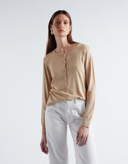 Comprar Online Casaco de Malha Decote Redondo, Mulher, Bege