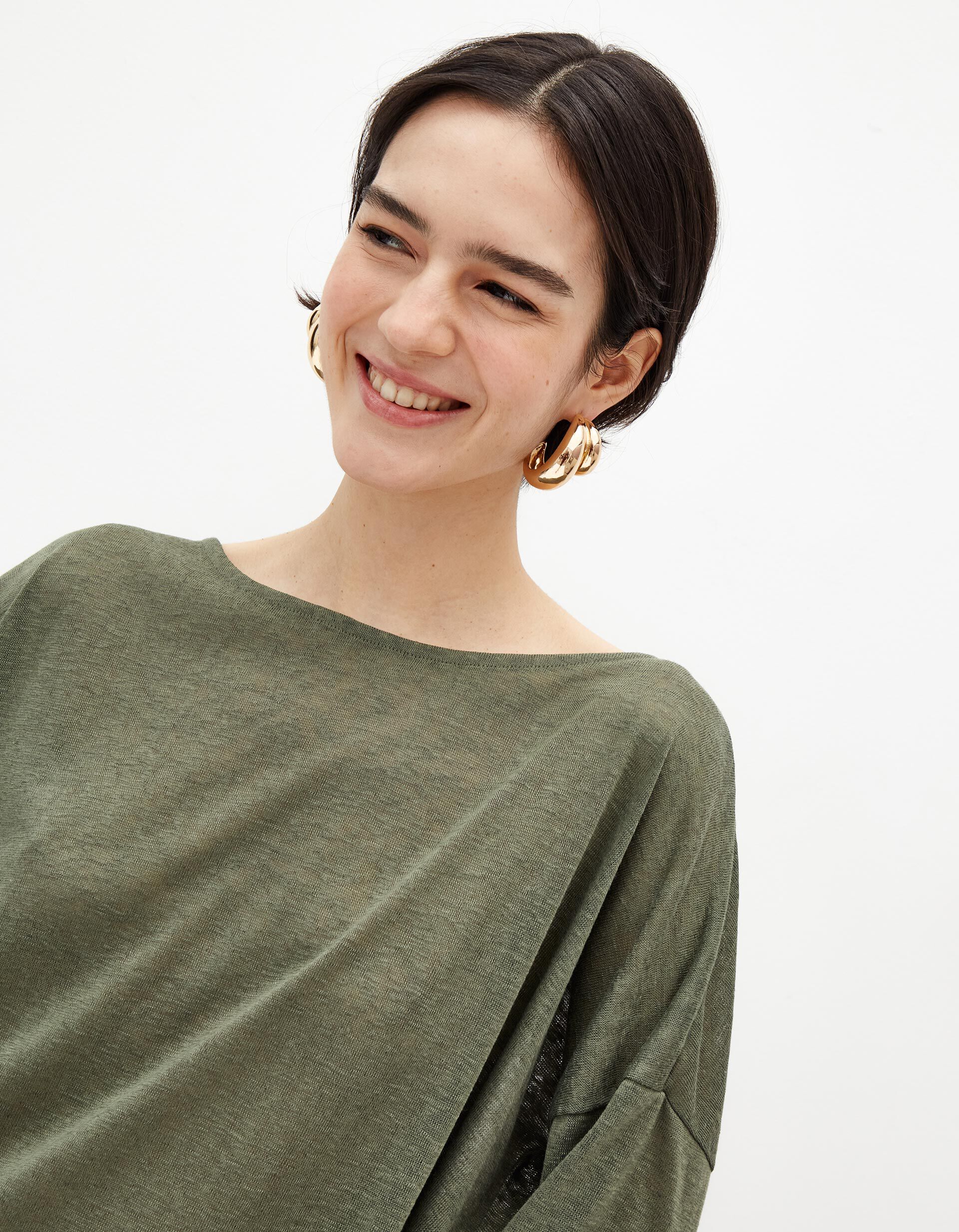 Comprar Online T-shirt de Manga Comprida, Mulher, Verde Escuro