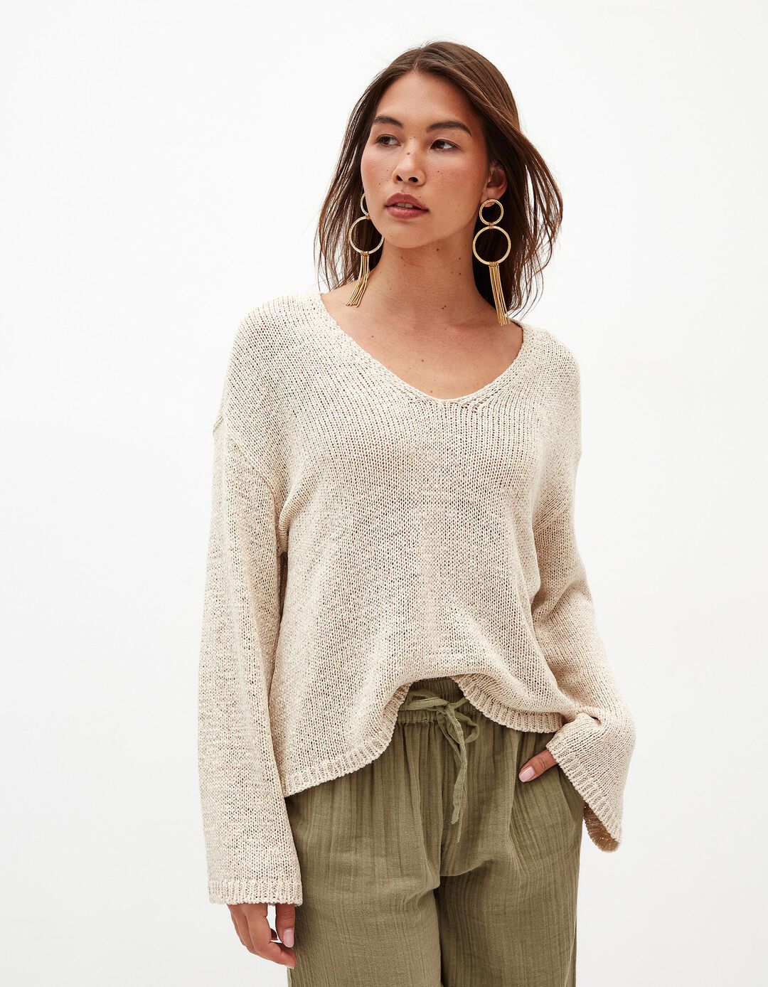 Camisola de Malha, Mulher, Bege Claro