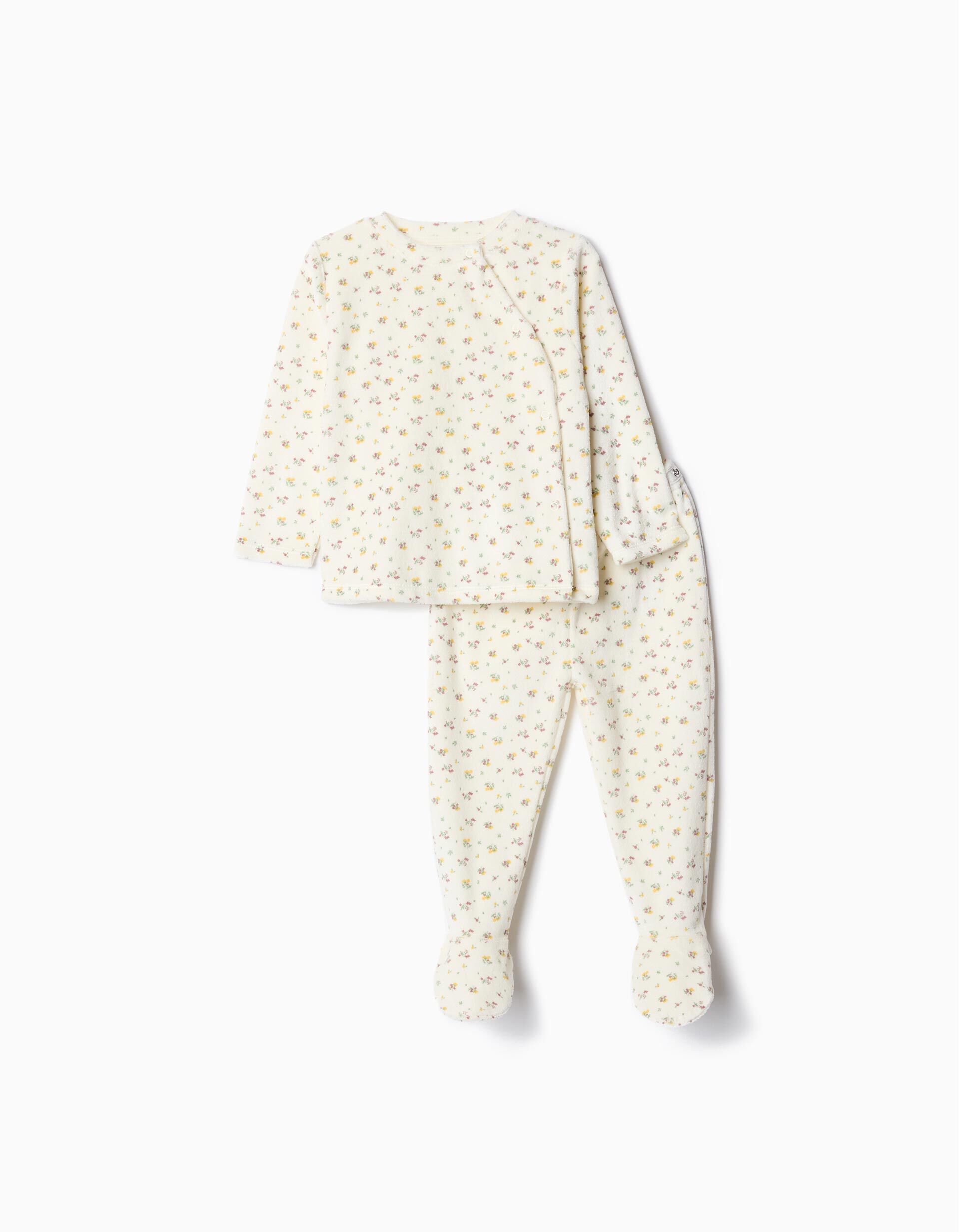 Pijama Aveludado Estampado, Beb&eacute;, Bege Claro