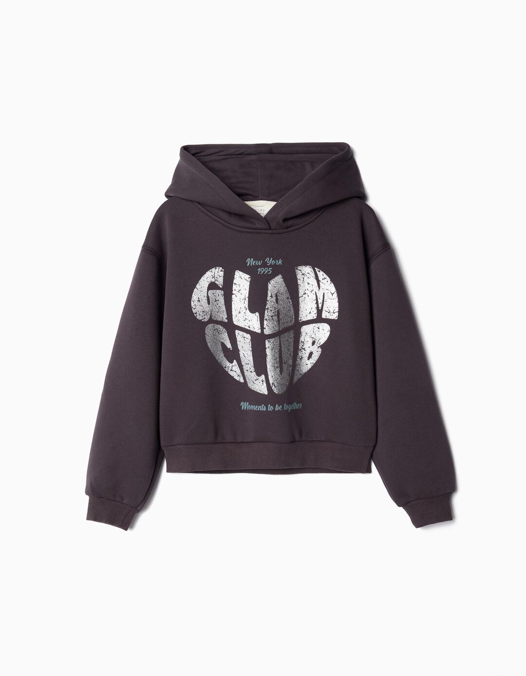 Sweatshirt Capuz Estampado, Menina, Cinzento Escuro