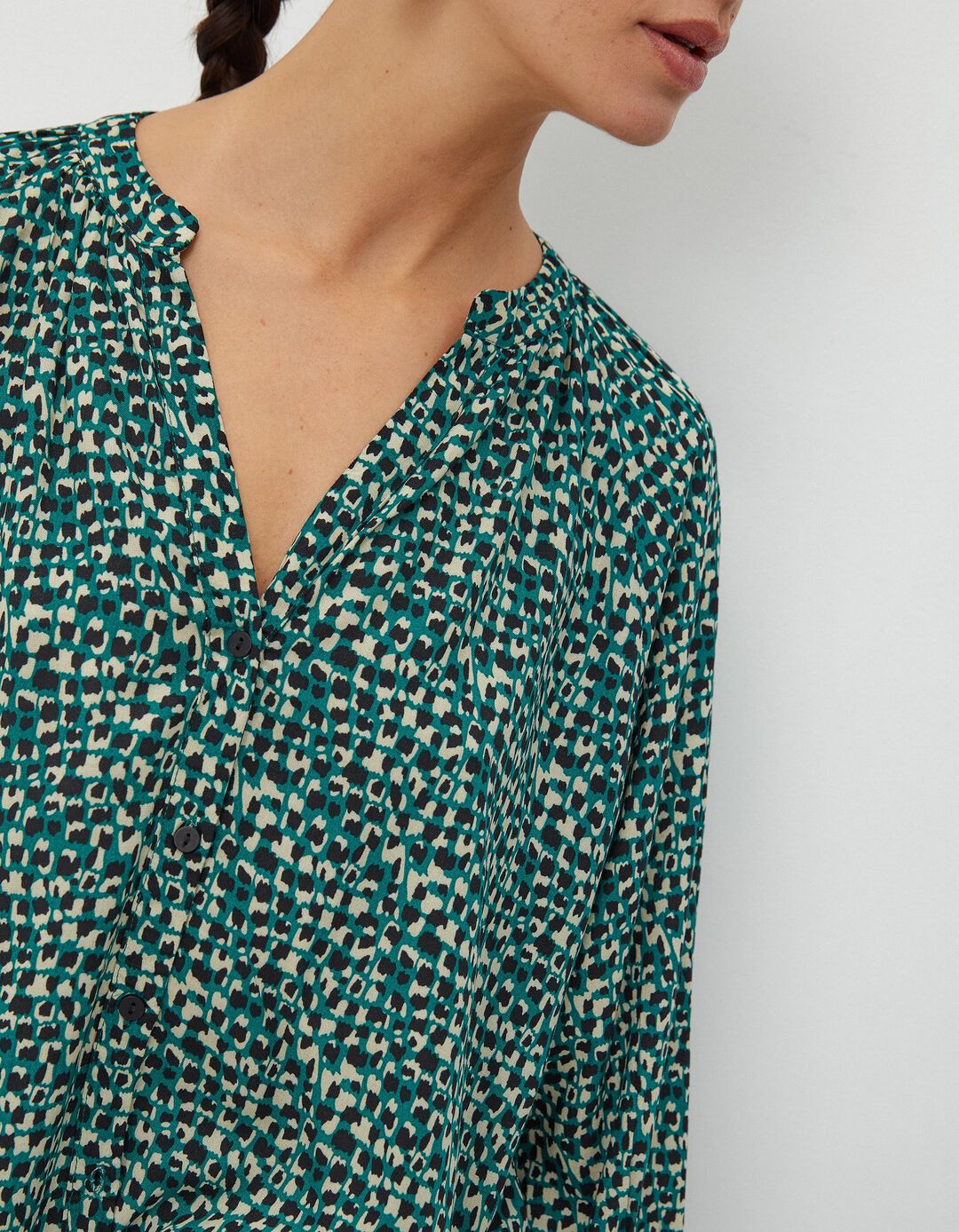 Blusa Estampada Decote em V, Mulher, Verde