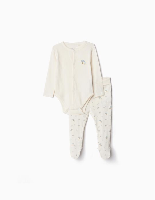 Comprar Online Conjunto Canelado Body de Manga Comprida + Calças Pés, Bebé, Bege Claro