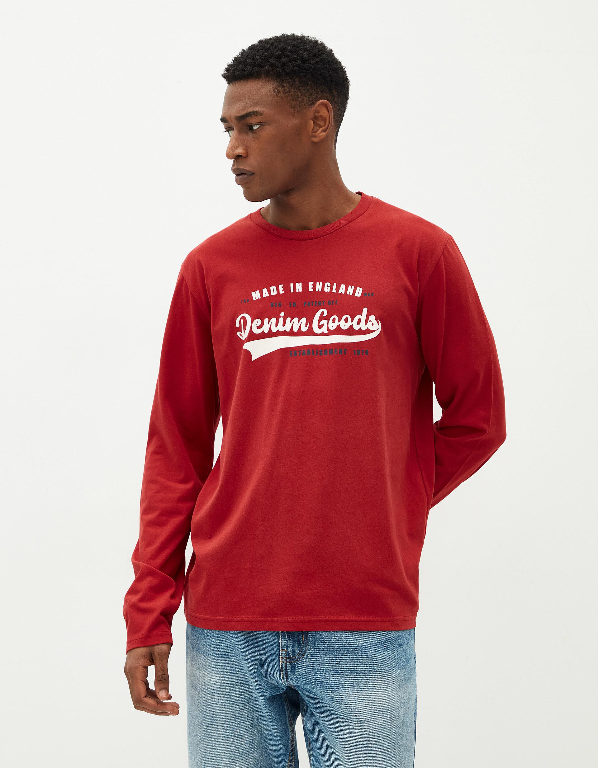 Comprar Online T-shirt de Manga Comprida Estampado, Homem, Vermelho