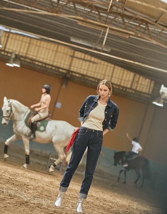 Comprar Online Calças de Ganga 'Slim fit' Dobra, Mulher, Azul Escuro
