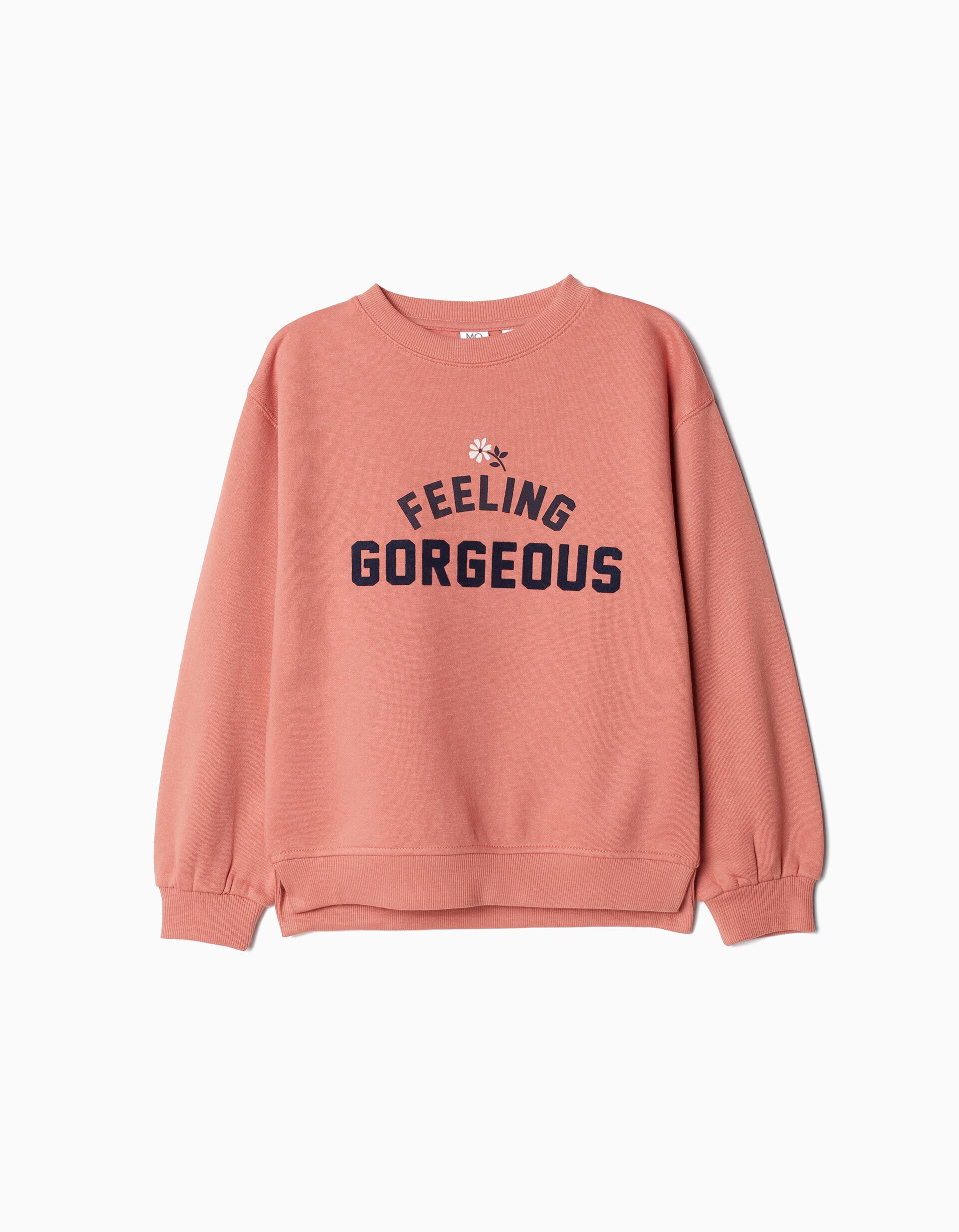 Sweatshirt de Felpa Estampado, Menina, Rosa