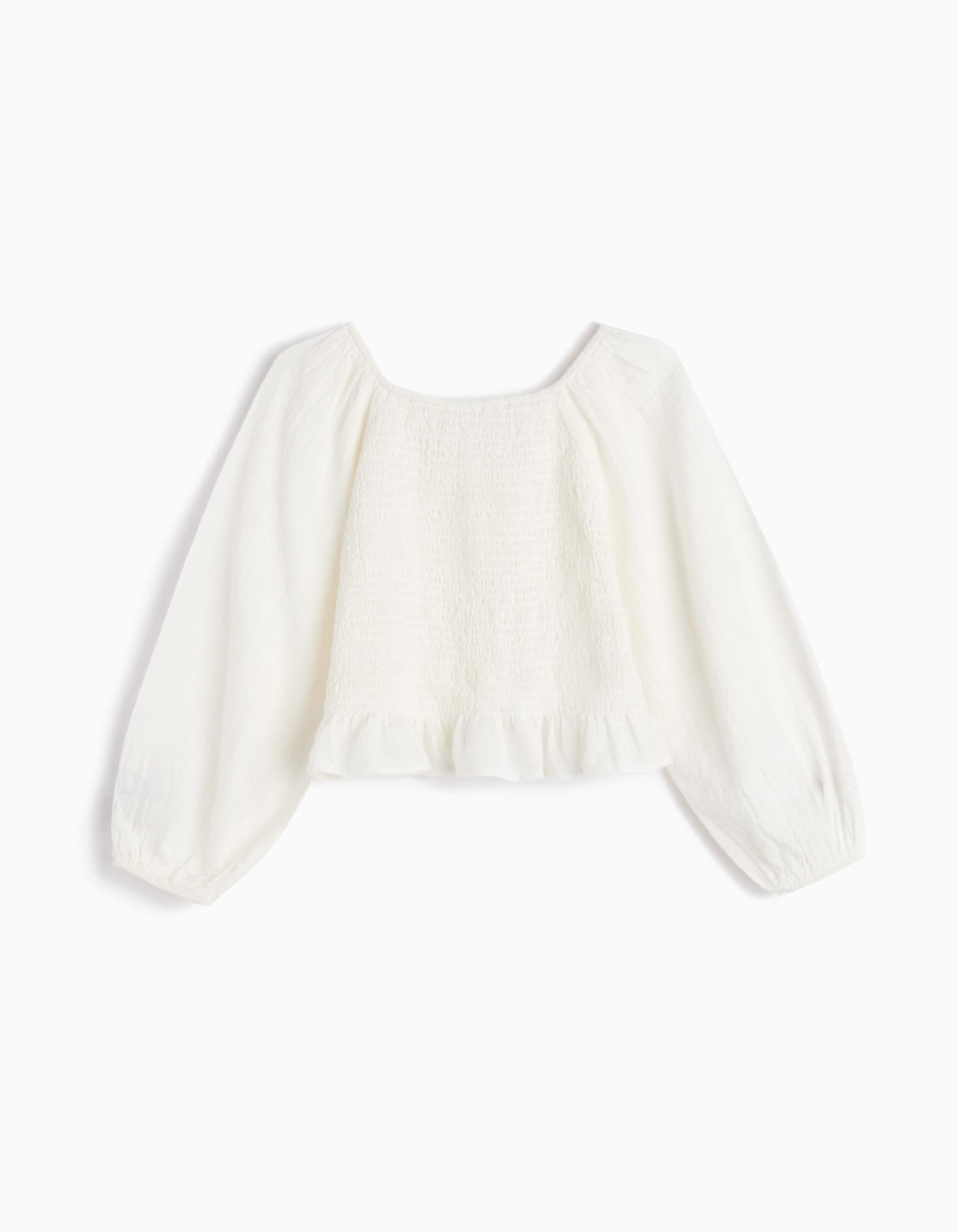 Blusa de Manga Comprida, Menina, Branco
