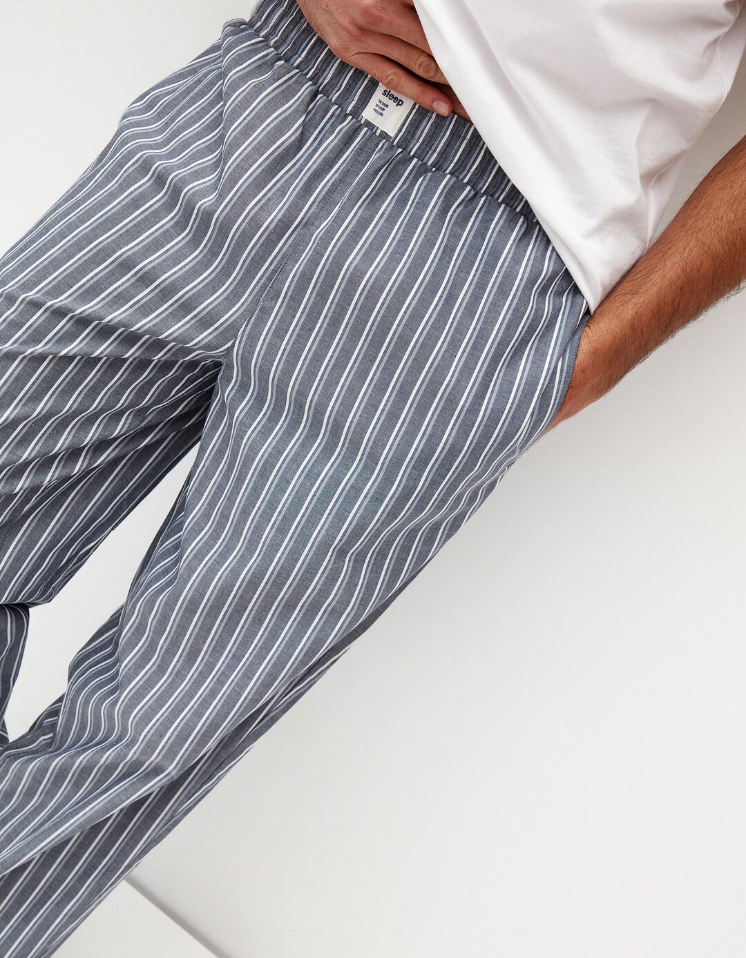 Calças Pijama Riscas, Homem, Azul Escuro