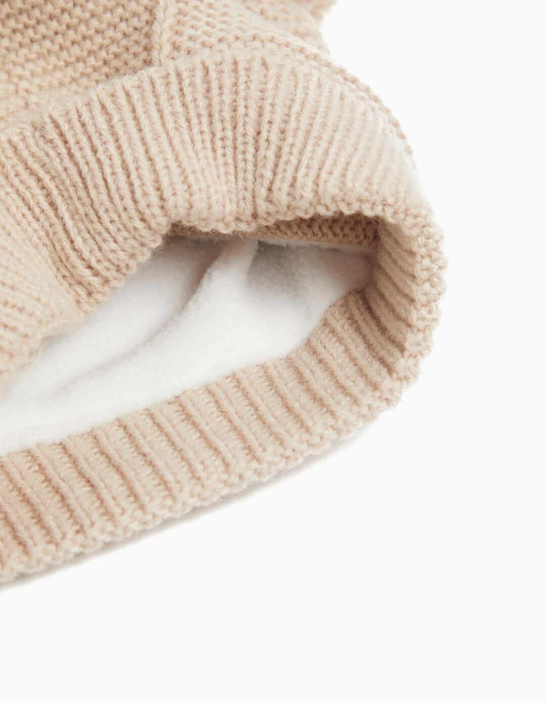 Conjunto Gorro + Luvas Malha, Recém-nascido, Bege