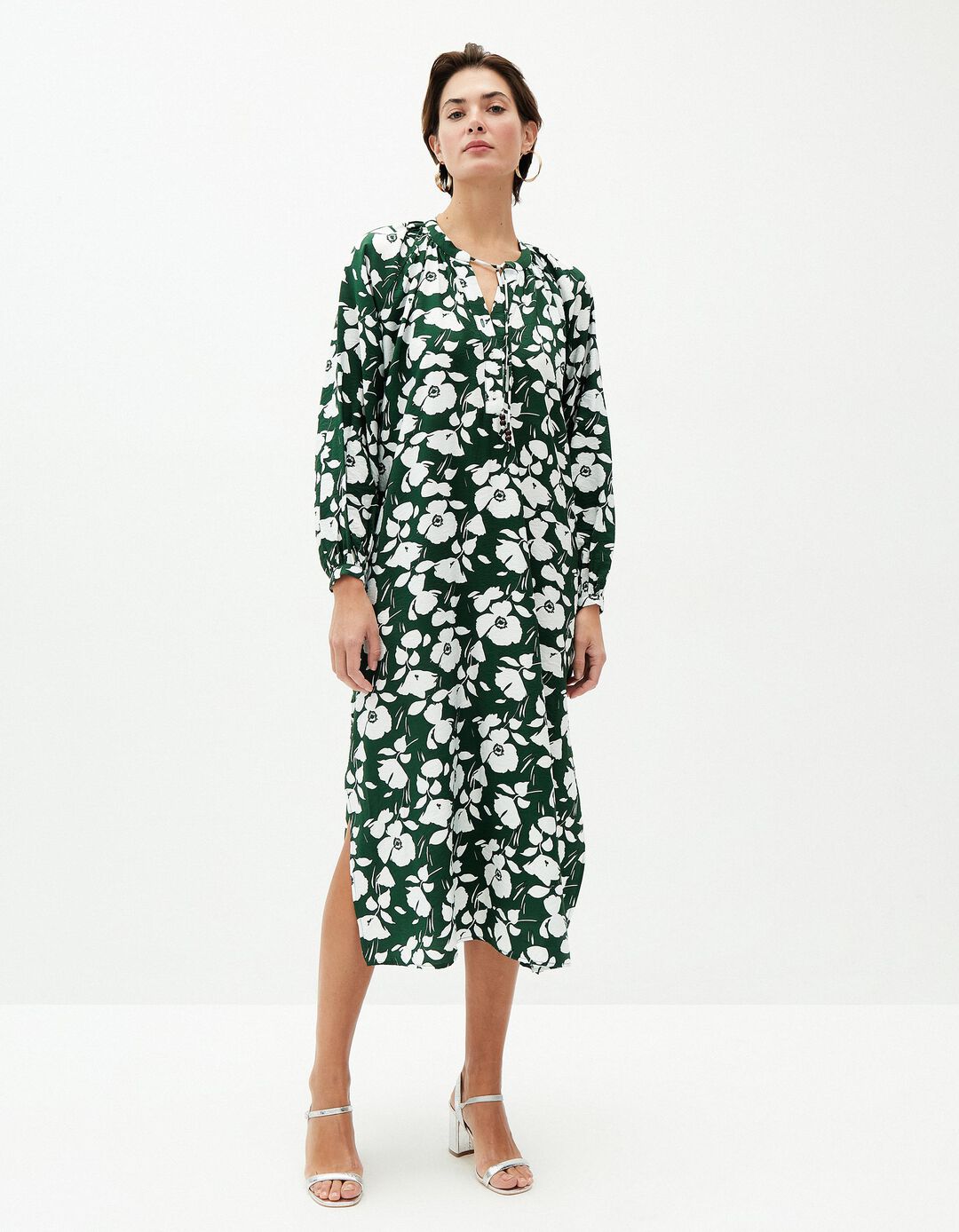 Vestido Comprido Estampado, Mulher, Verde Escuro