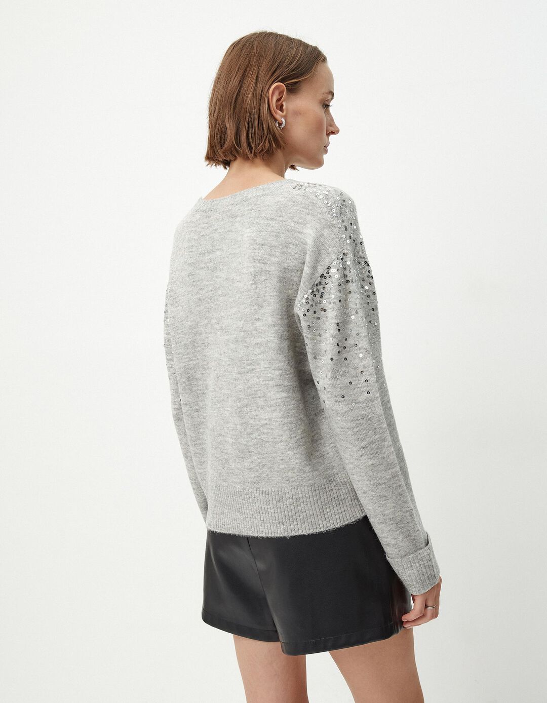 Camisola de Malha Lantejoulas, Mulher, Cinzento Claro