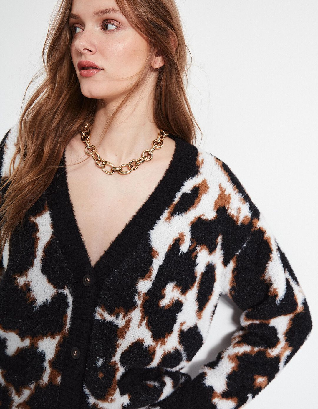 Casaco de Malha Leopardo, Mulher, Preto