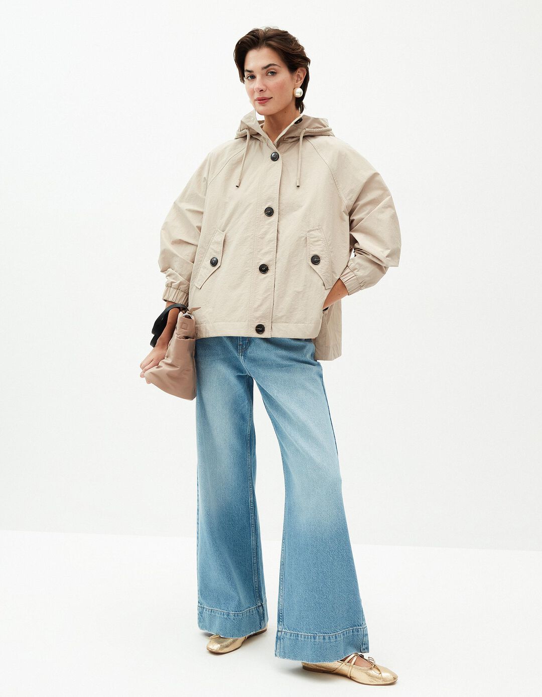 Parka com Bot&otilde;es, Mulher, Bege 