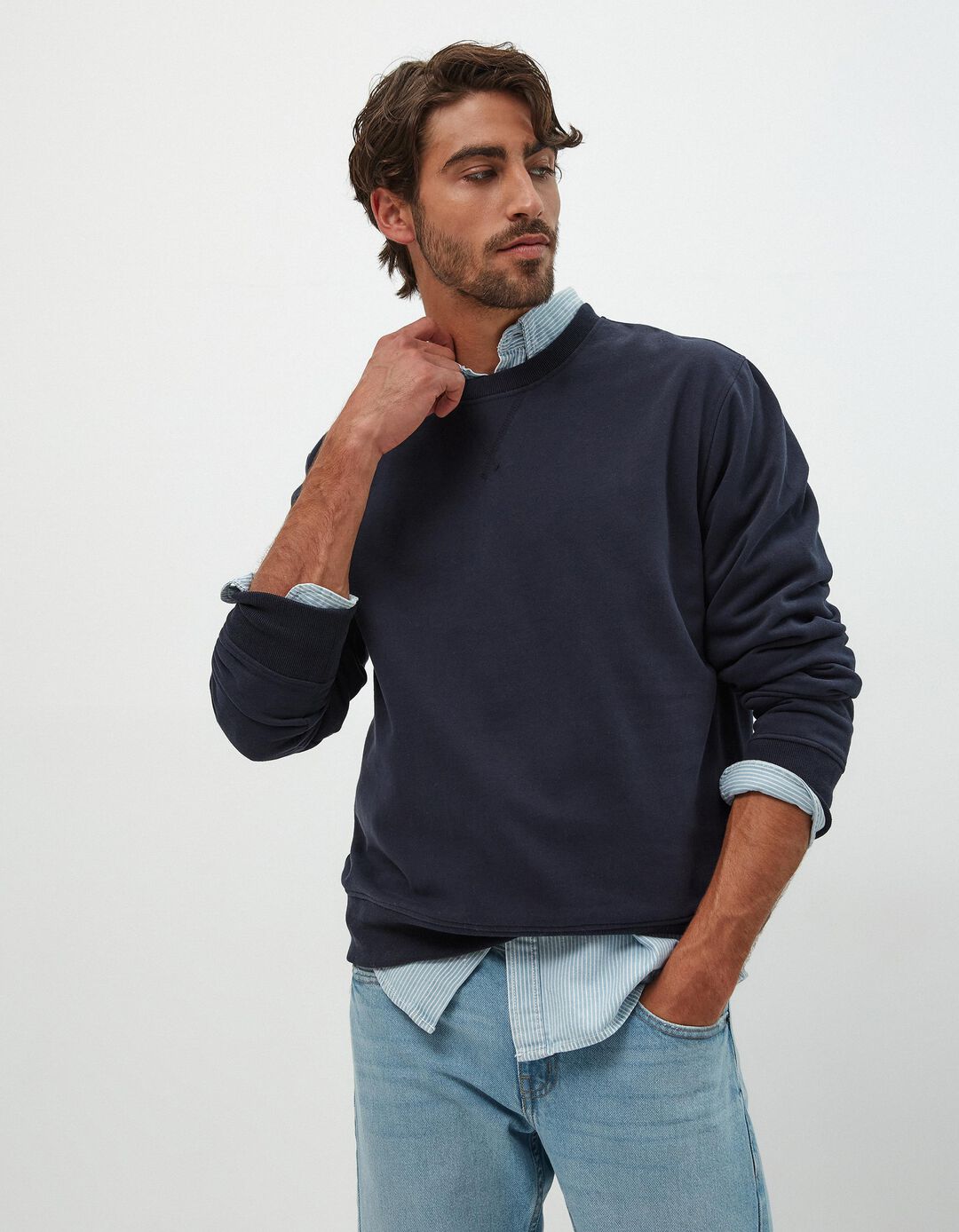 Sweatshirt Decote Redondo, Homem, Azul Escuro