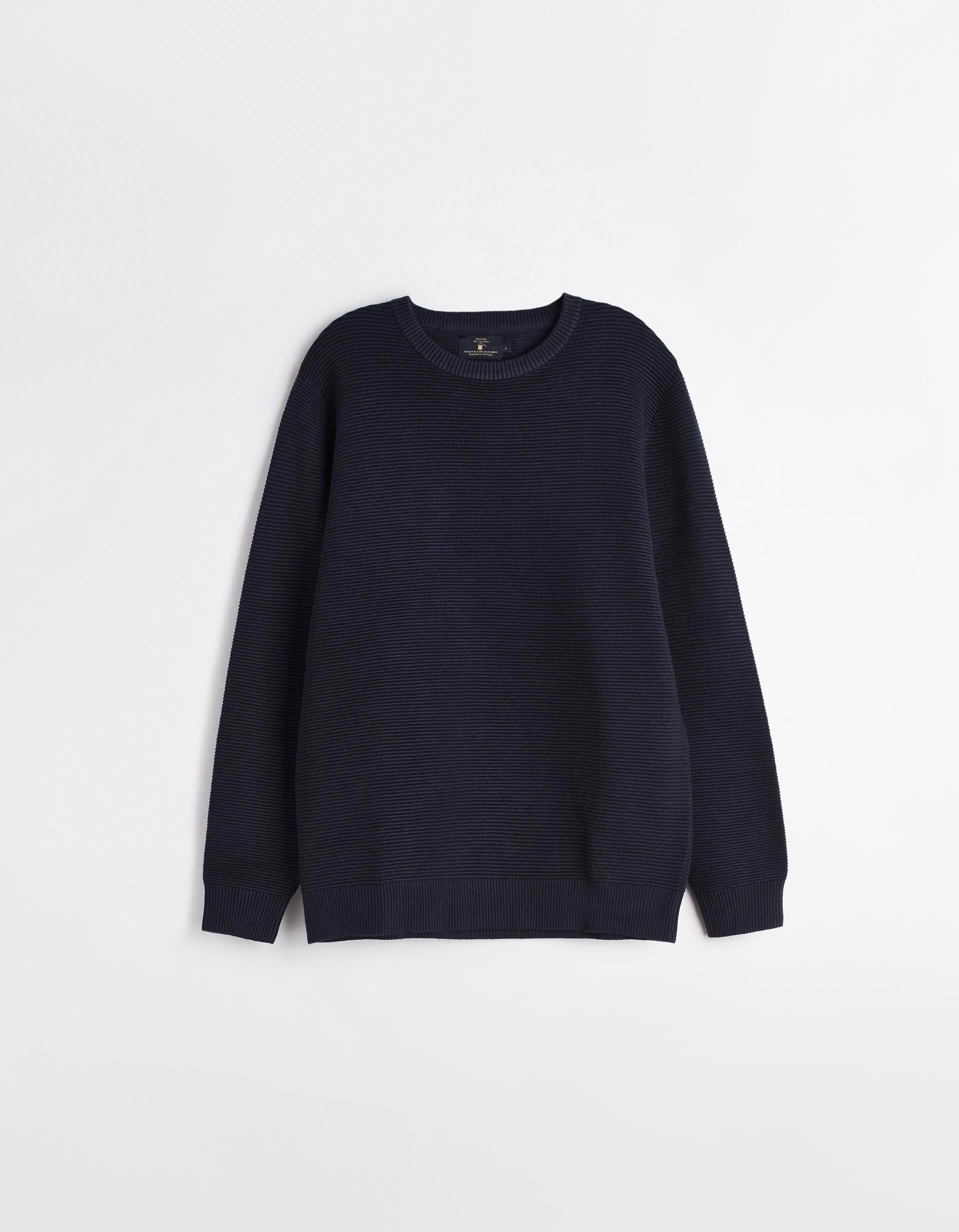 Comprar Online Camisola Malha Otomana Decote Redondo, Homem, Azul Escuro