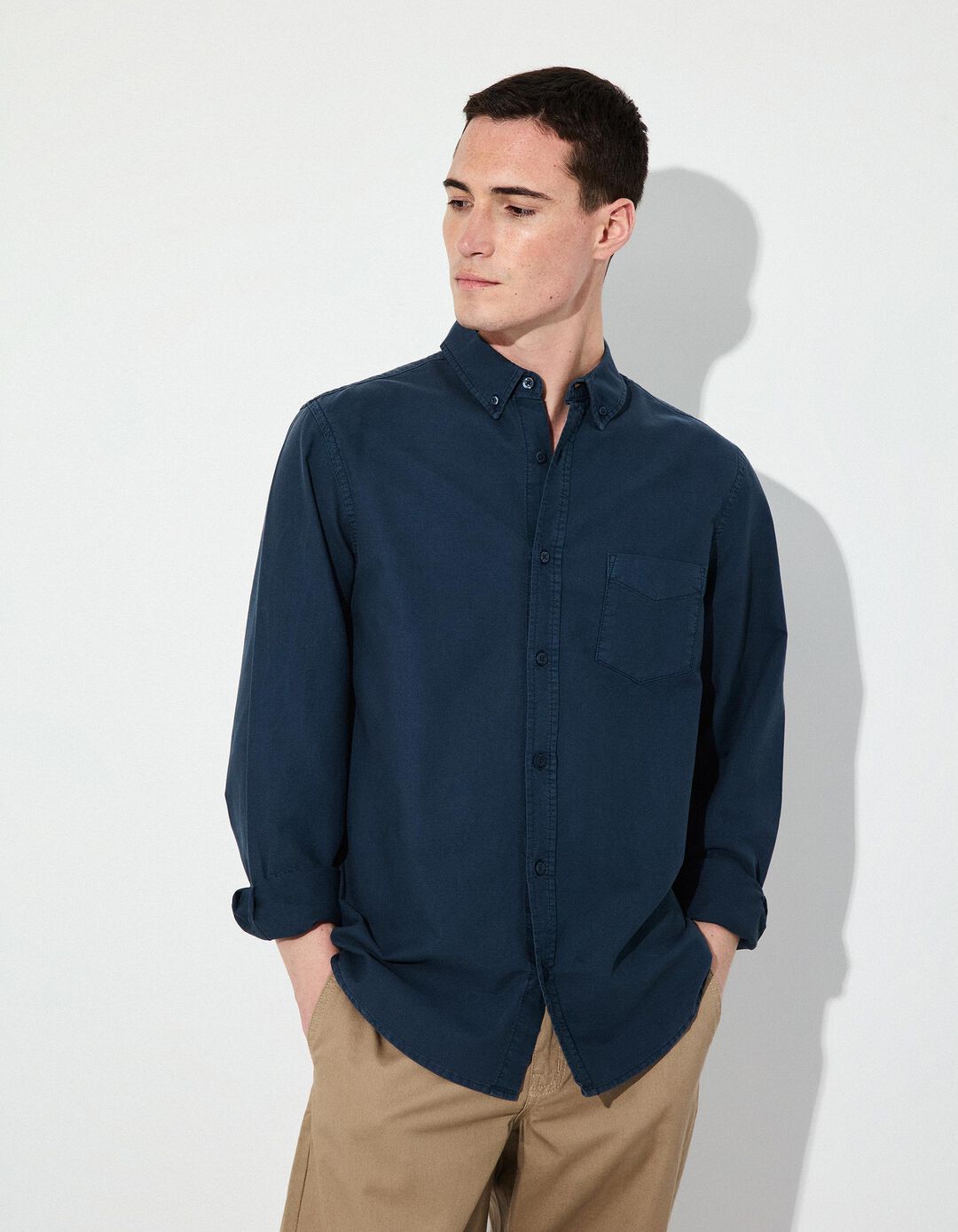 Camisa de Manga Comprida Oxford, Homem, Azul Escuro