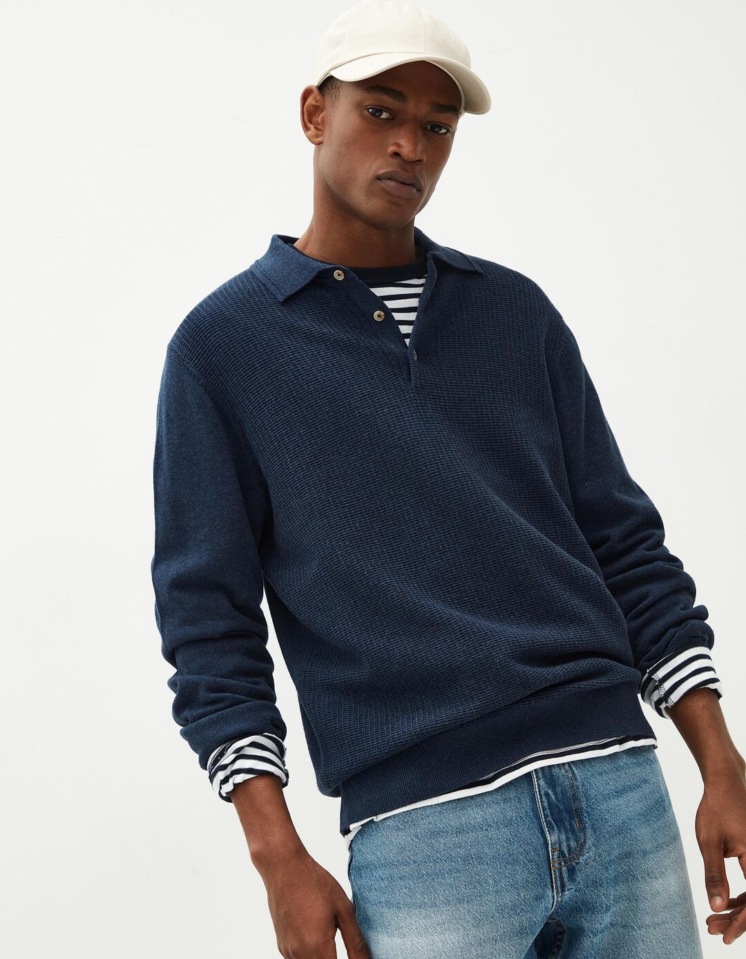 Polo de Malha Manga Comprida, Homem, Azul