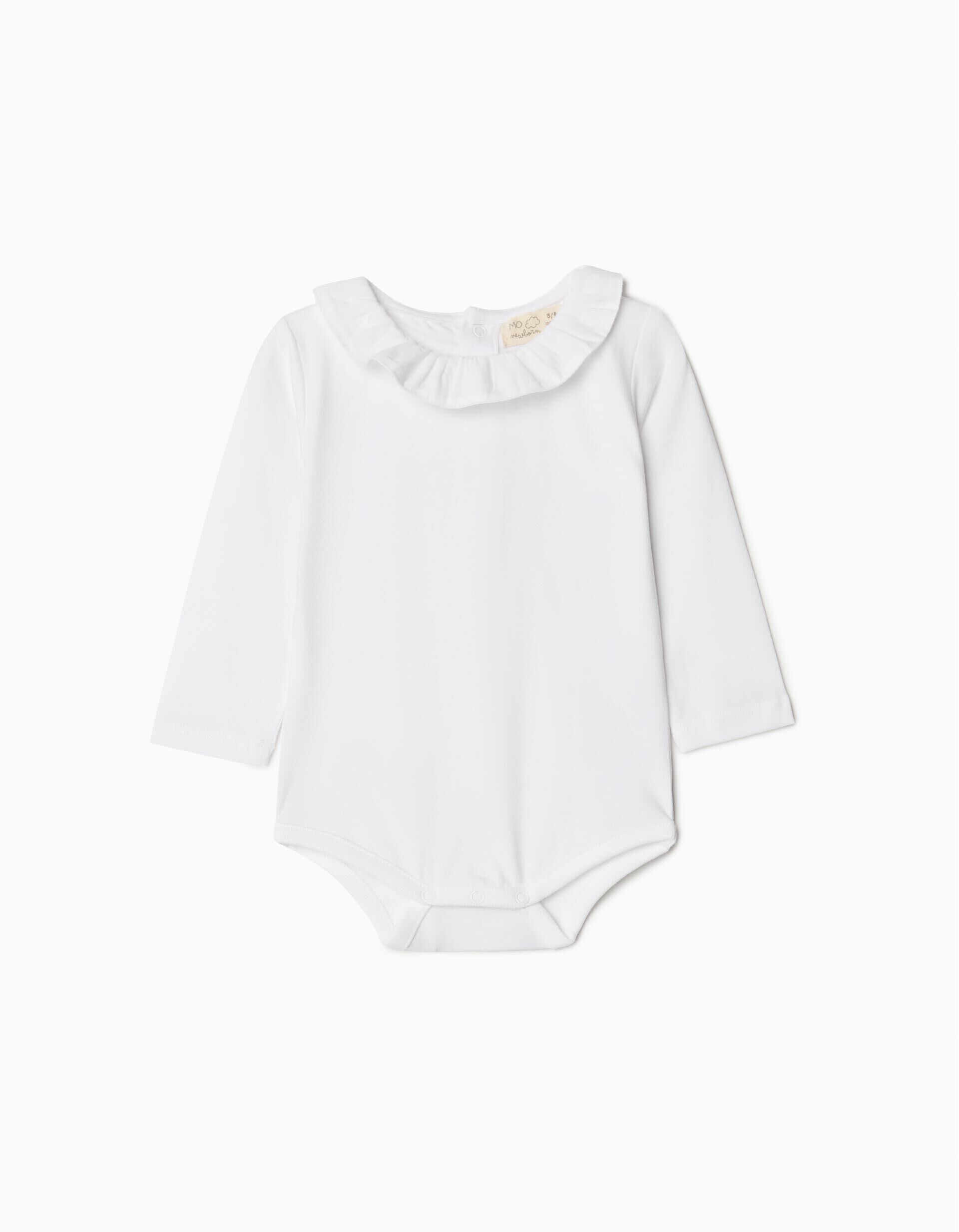 Body de Manga Comprida Gola, Recém-nascido, Branco