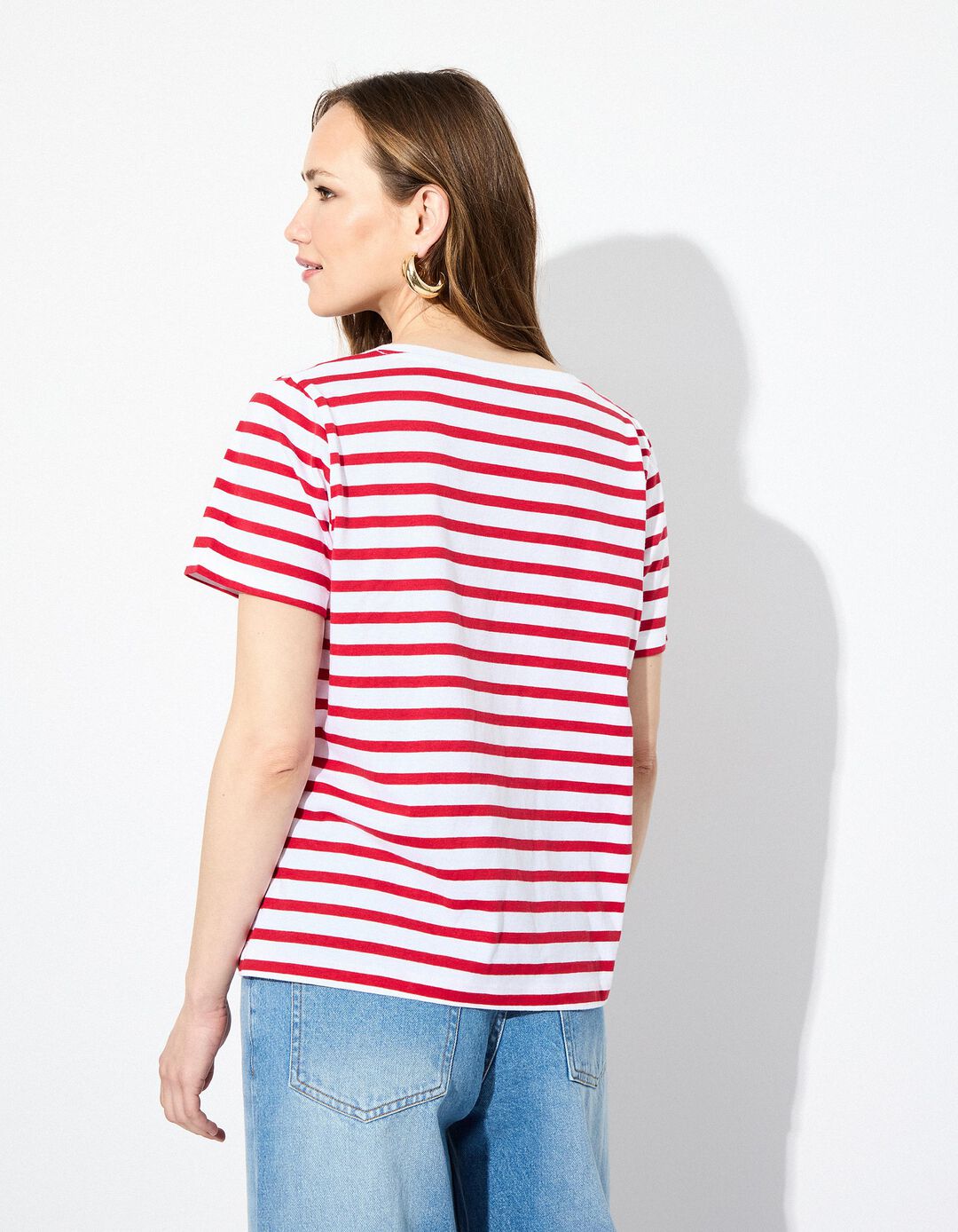 T-shirt Decote em V, Mulher, Vermelho
