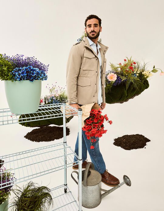 Comprar Online Parka Estilo Militar, Homem, Bege Escuro