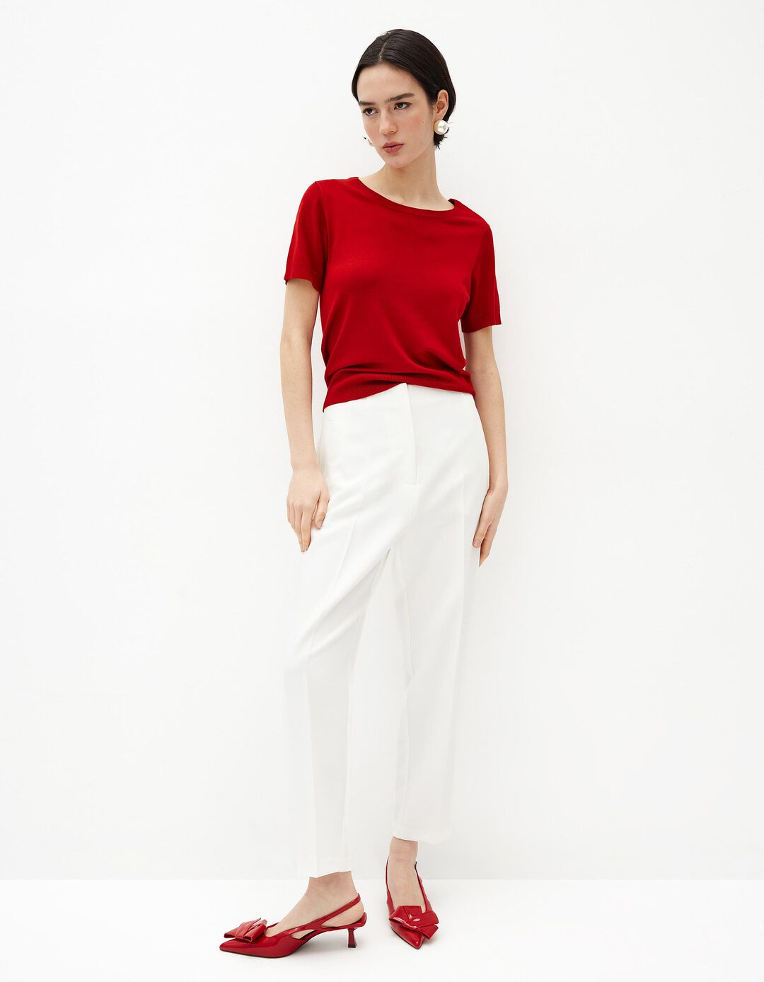 Camisola Manga Curta Malha, Mulher, Vermelho Escuro 