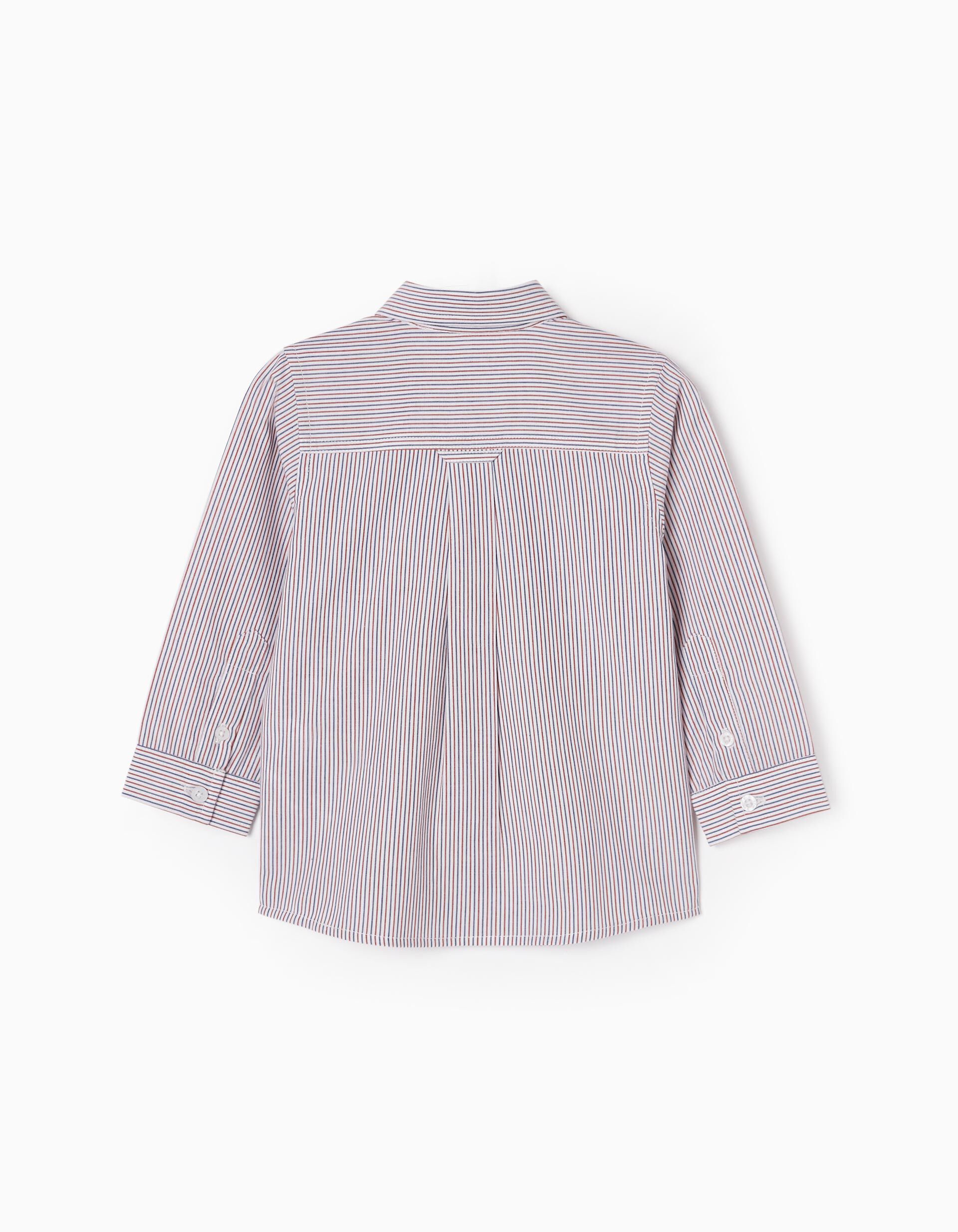 Comprar Online Camisa de Algod&atilde;o &agrave;s Riscas para Beb&eacute; Menino, Branco/Camel/Azul