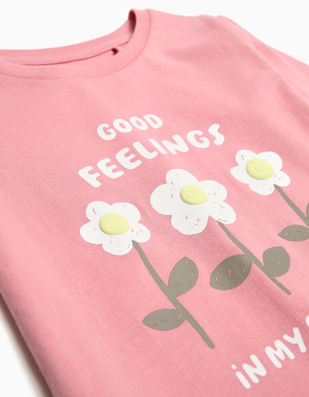 T-shirt Manga Estampado, Menina, Rosa Claro