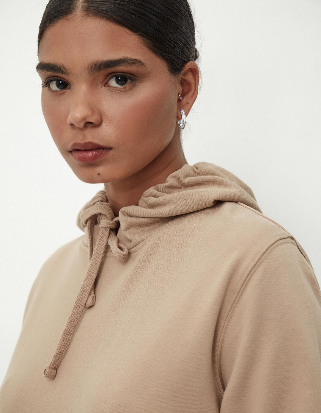Sweatshirt Capuz, Mulher, Bege