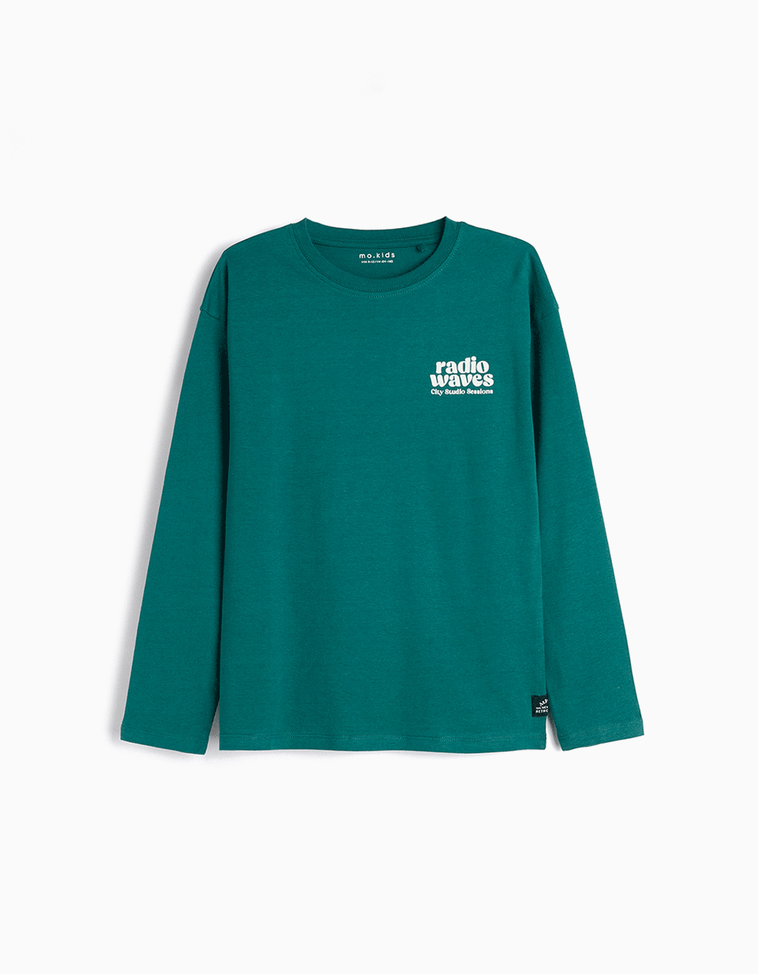 T-shirt de Manga Comprida Estampado, Menino, Verde Escuro