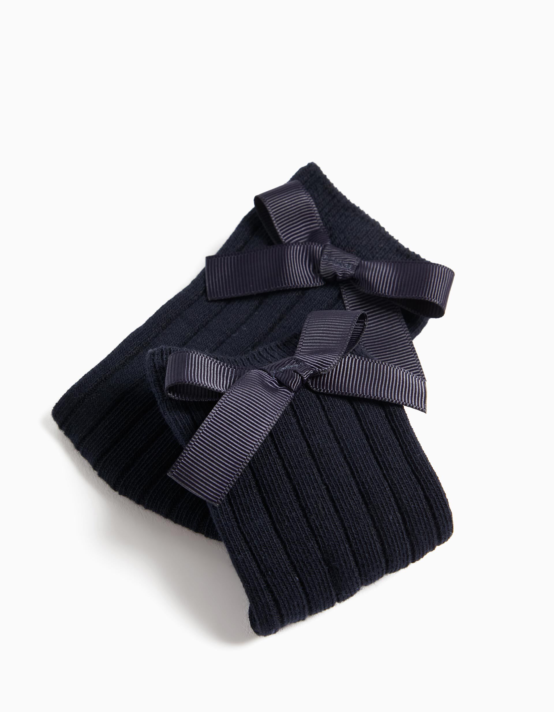Comprar Online Pack 2 Pares de Meias Altas Caneladas La&ccedil;o, Menina, Azul Escuro