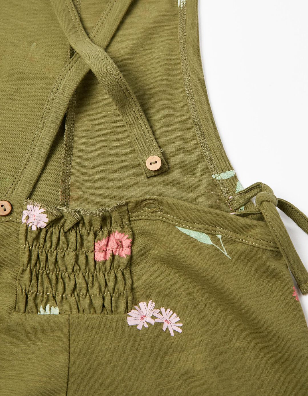 Macacão de Alças em Algodão às Flores para Menina, Verde