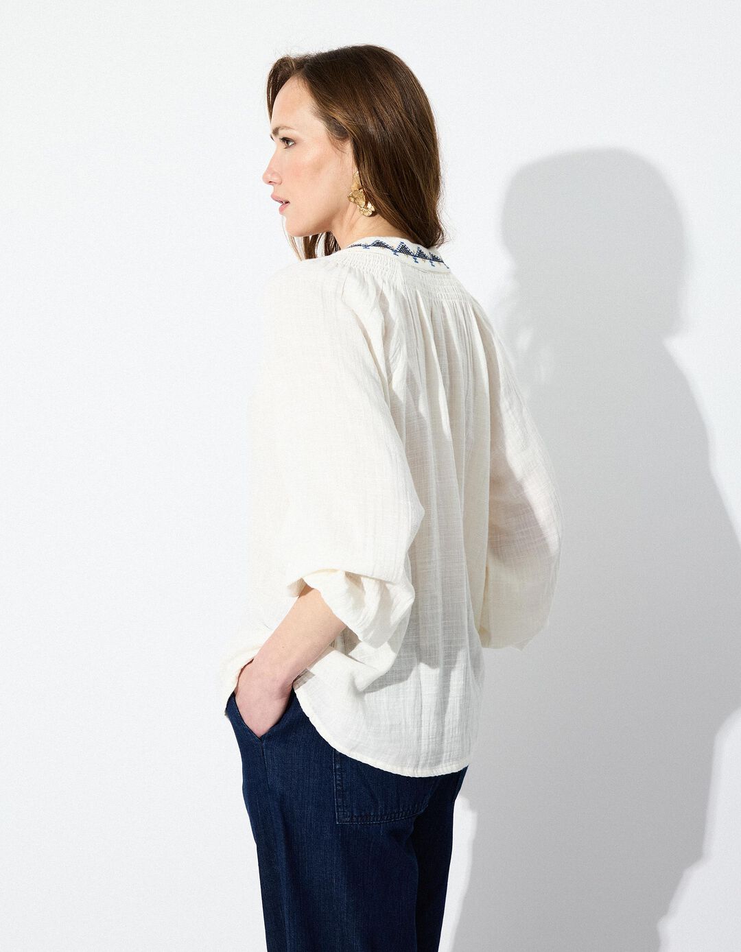 Blusa Bordada, Mulher, Bege Claro