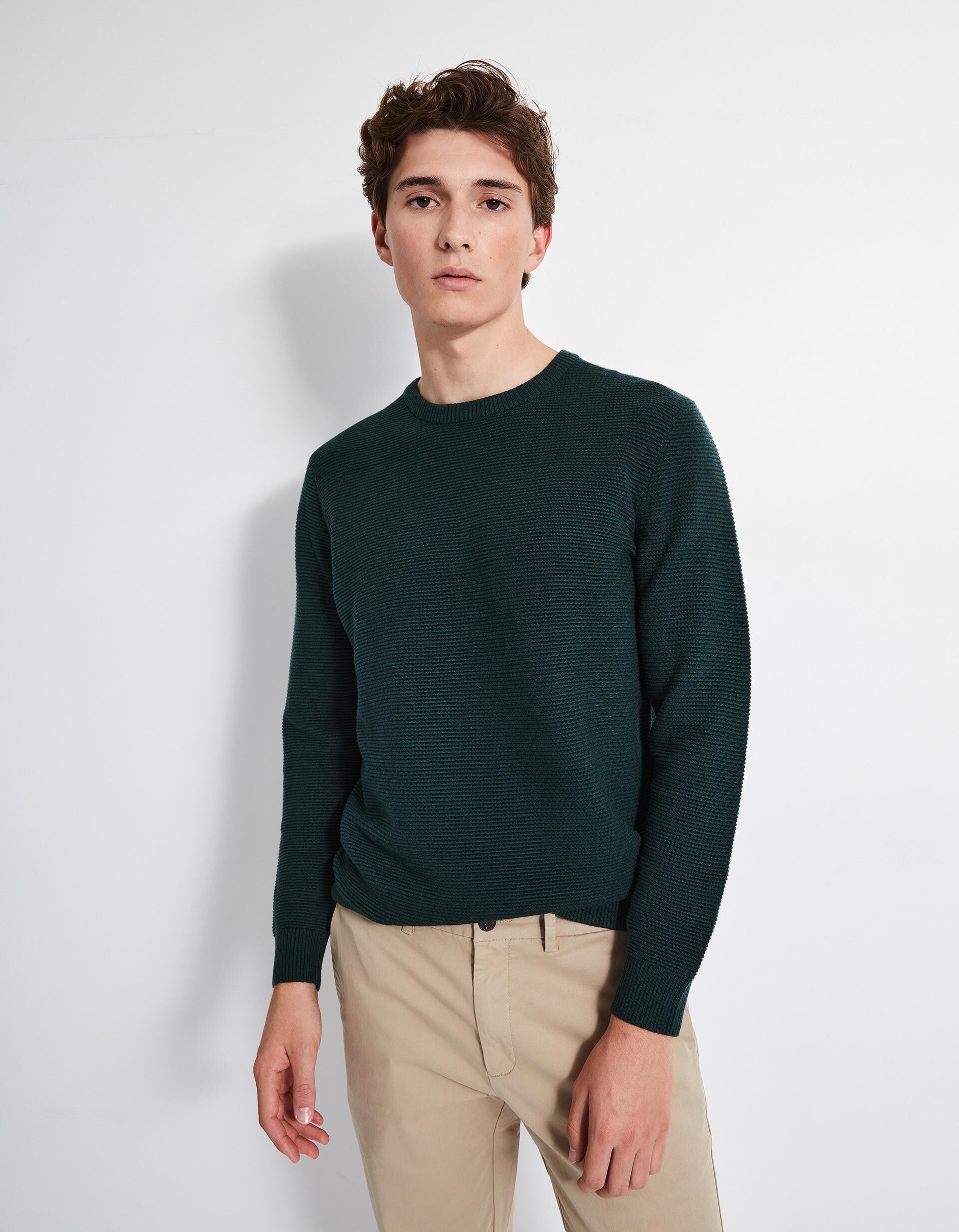 Comprar Online Camisola Malha Otomana Decote Redondo, Homem, Verde Escuro